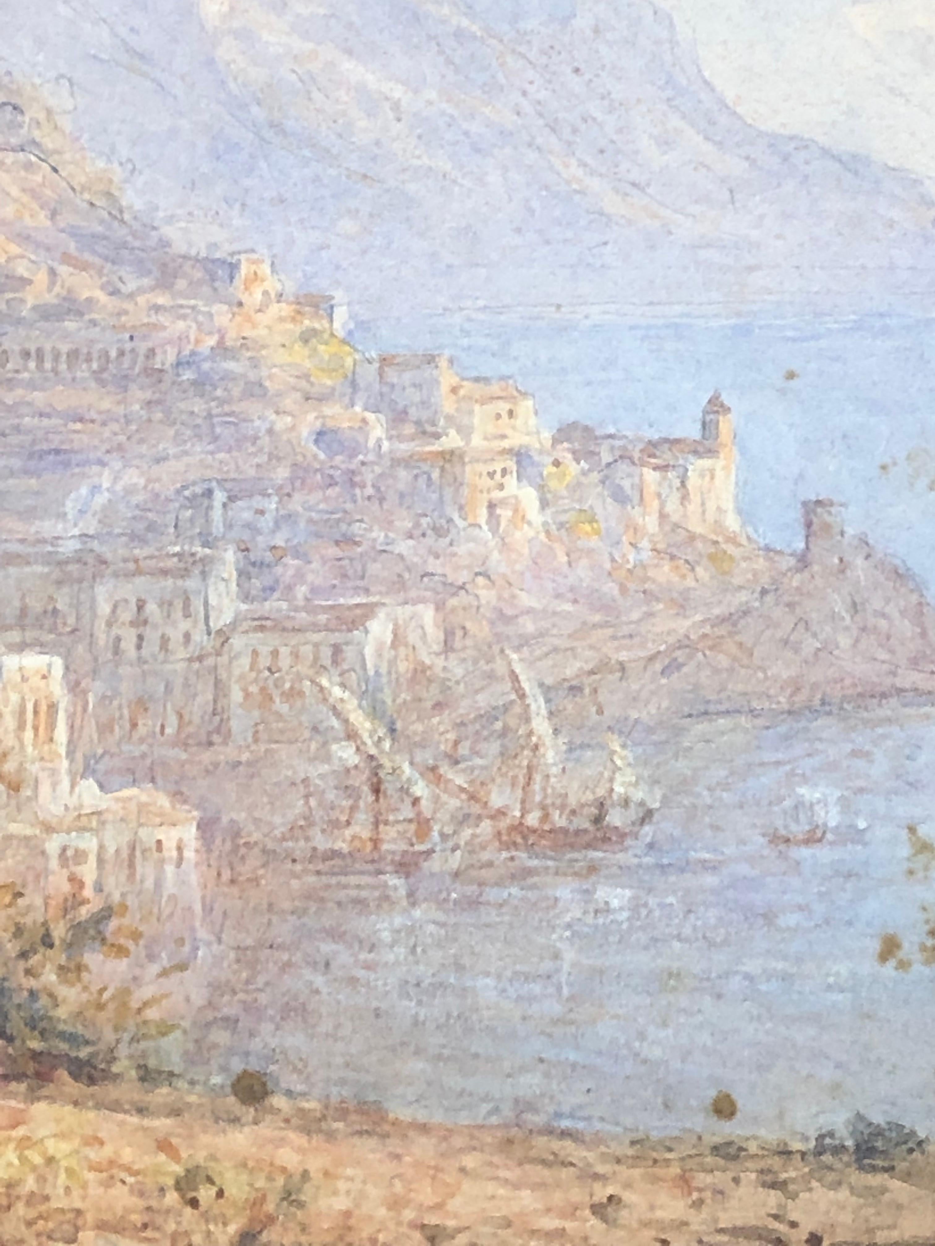 Paper Rudlolf Muller Watercolor Dated 1854 Amalfi Coastal Scene