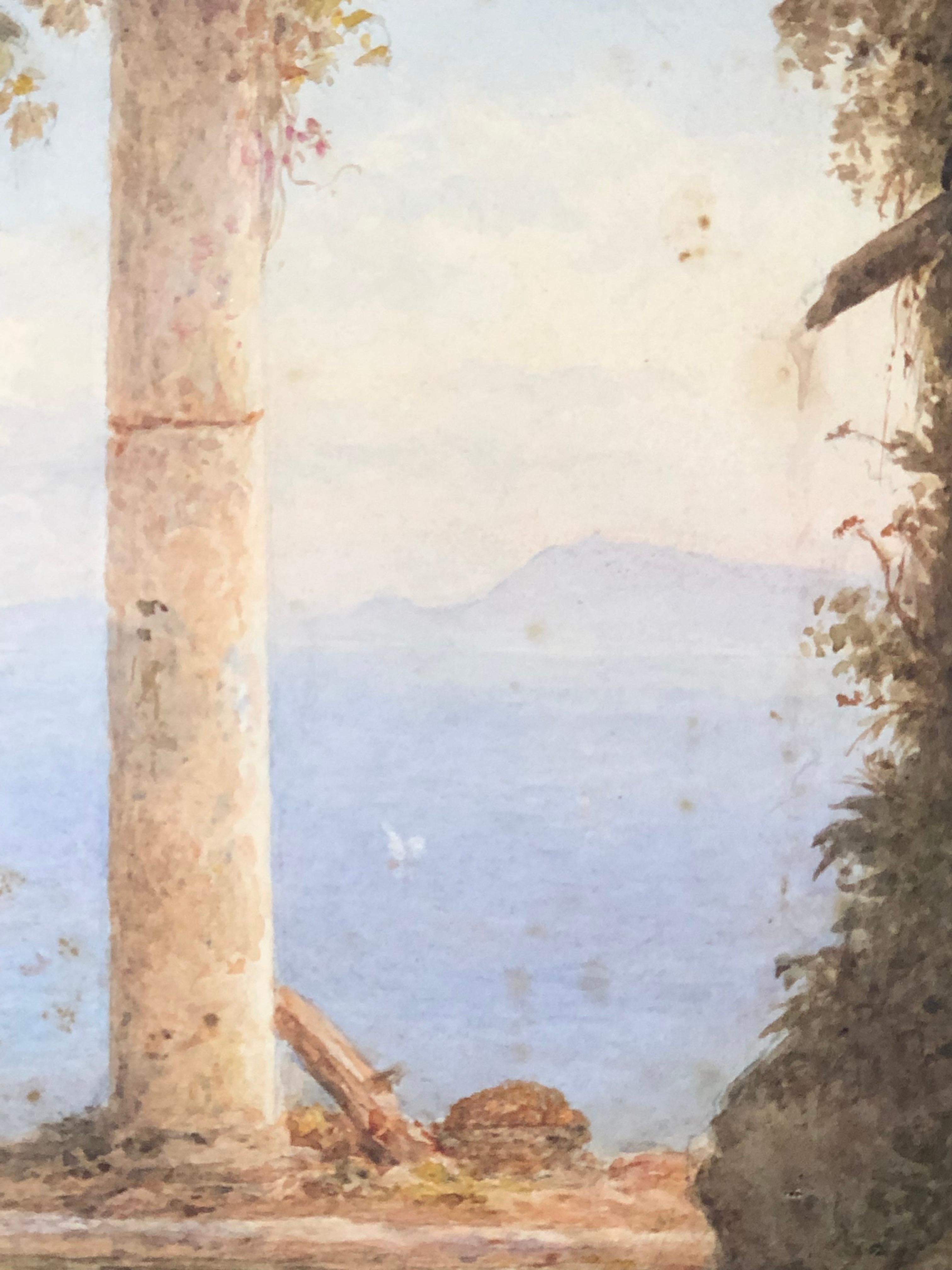 Rudlolf Muller Watercolor Dated 1854 Amalfi Coastal Scene 1