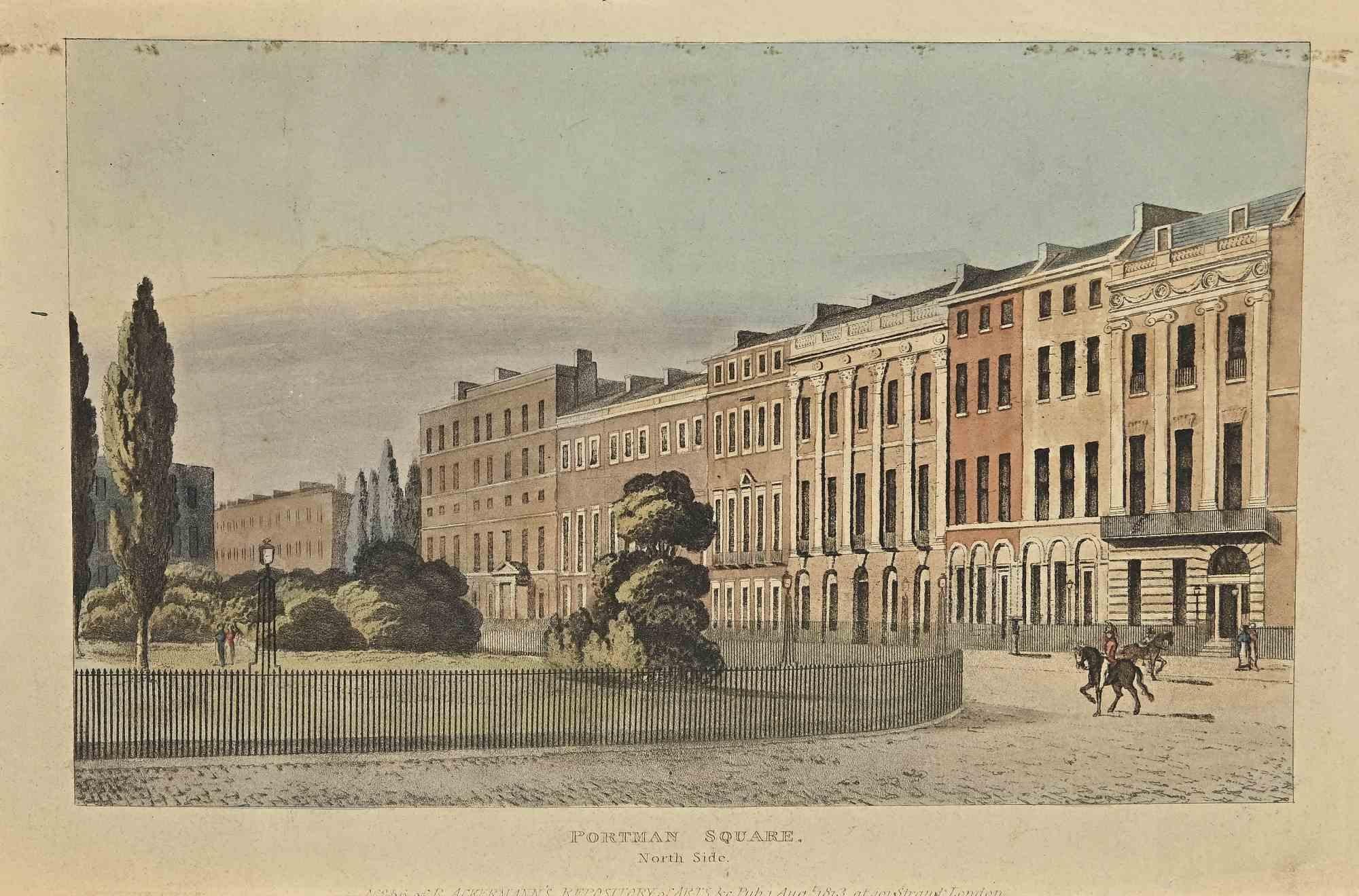 Tableau Portman Square, gravure de Rudolf Ackerman - 1816
