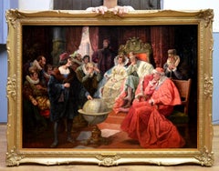 Columbus before Ferdinand & Isabella 1492 - Fine Large Historical Oil Painting