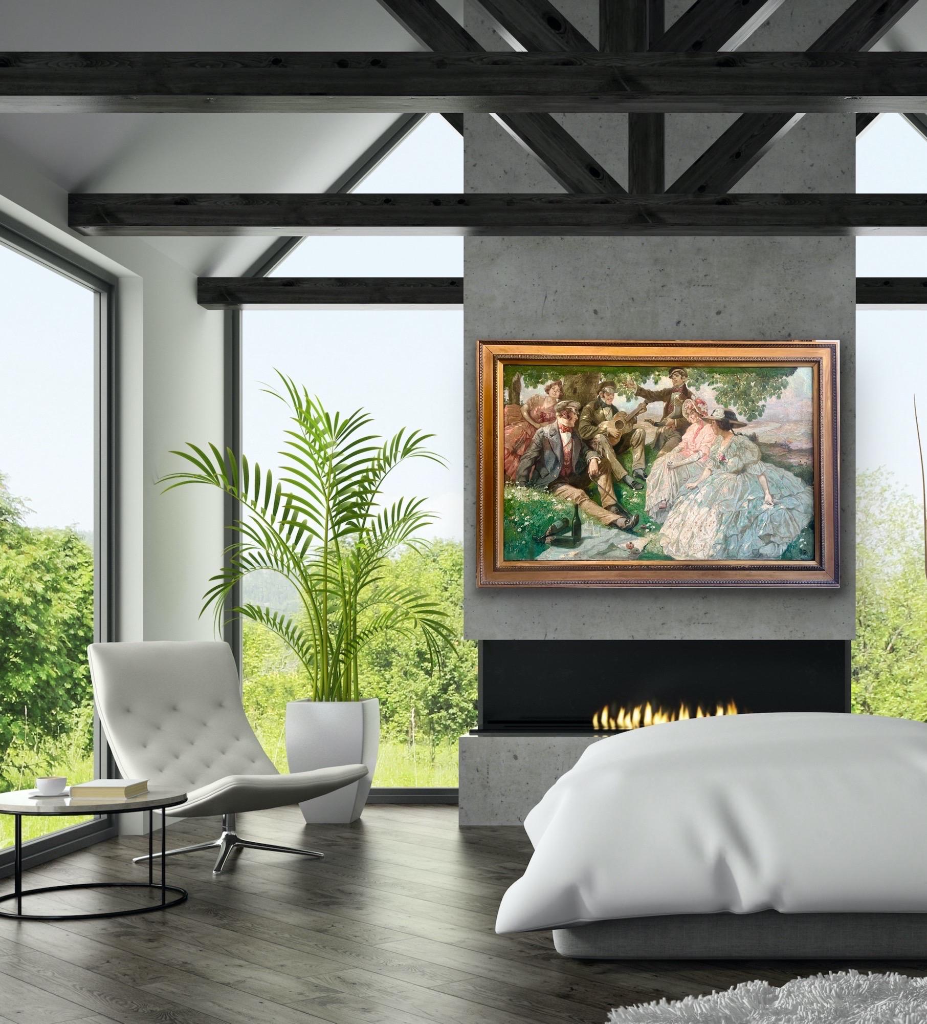 Grand tableau du 19e siècle - Pique-nique musical - Groupe Elegance dans un paysage 2