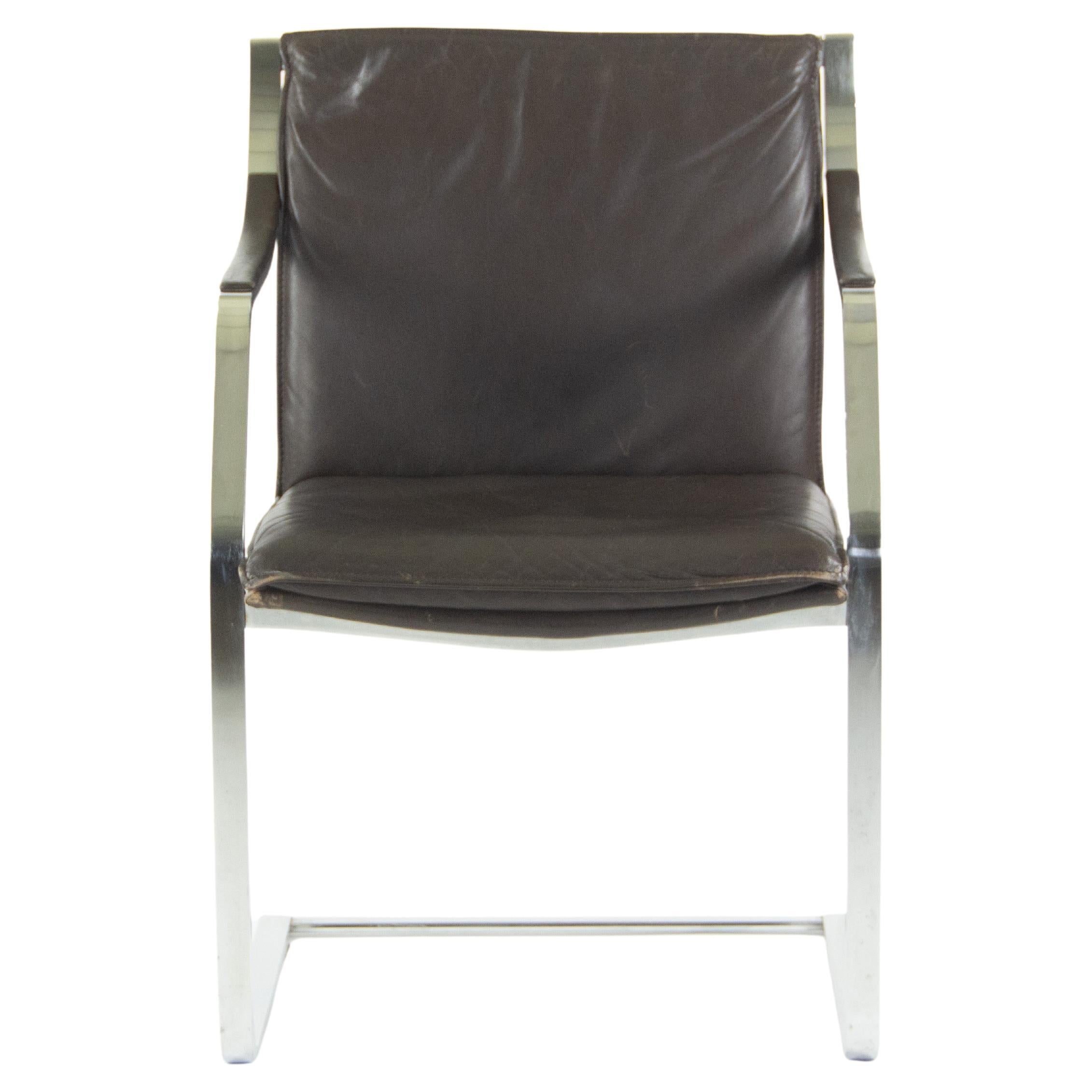 Rudolf B. Glatzel Vintage Walter Knoll Art Collection Leather & Stainless Chair For Sale