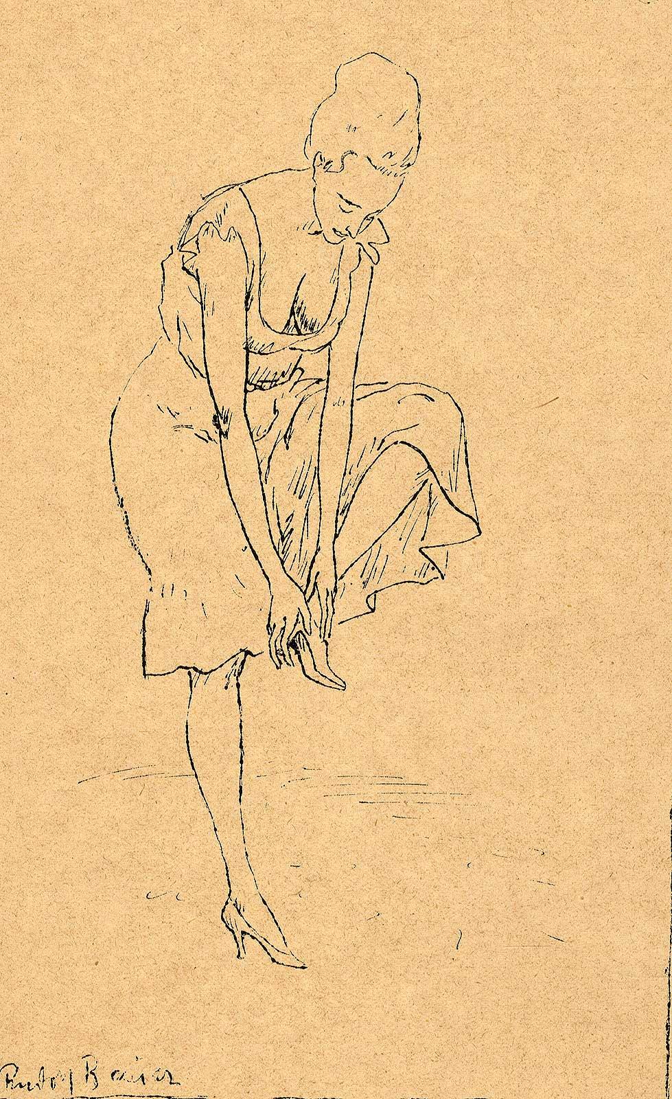 Rudolf Bauer Figurative Print - A Woman and her shoe