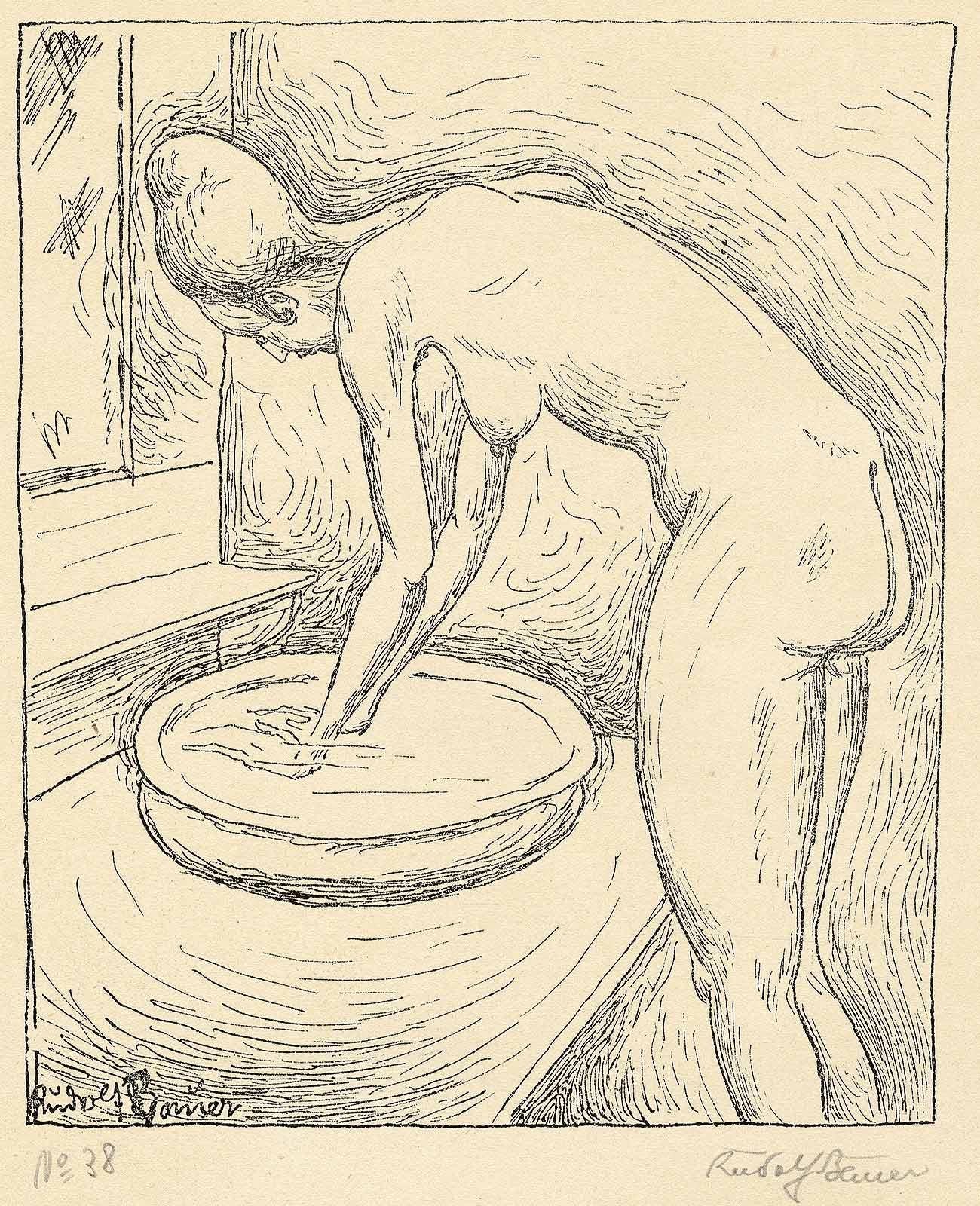 Nude Washing at Basin - Modern Print by Rudolf Bauer