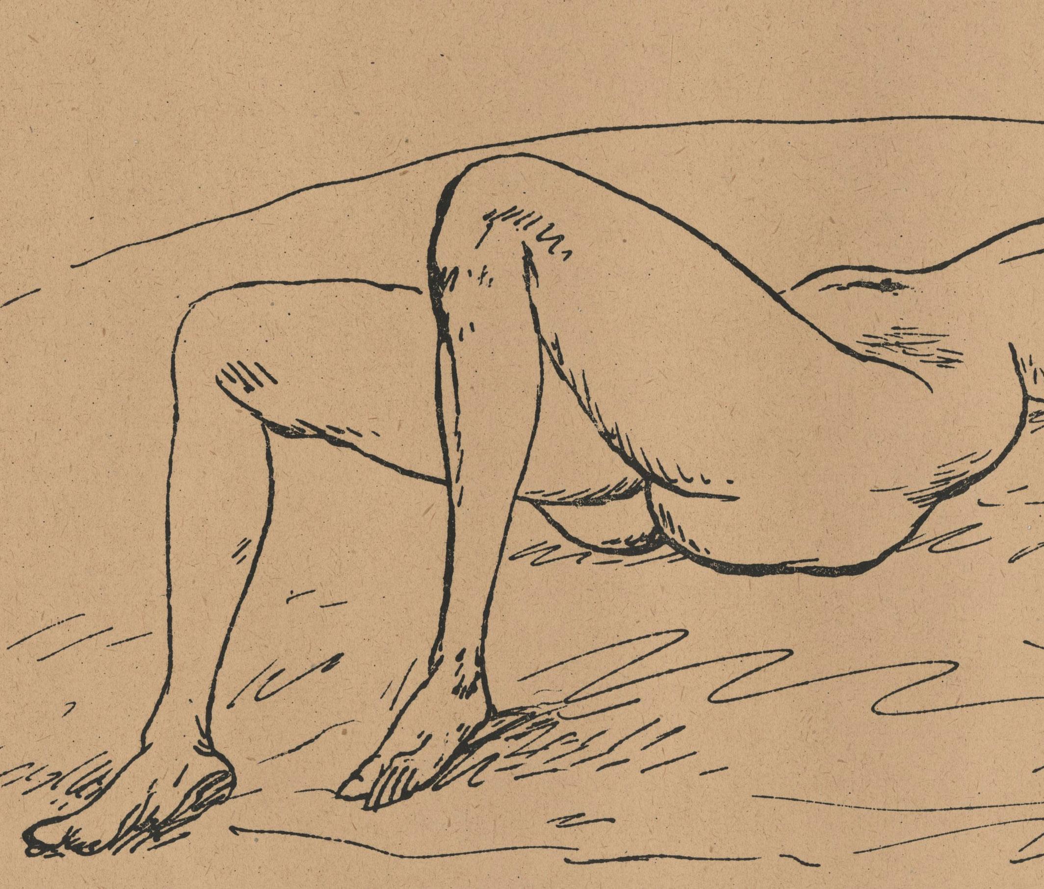 Reclining Nude on Bed - Jugendstil Print by Rudolf Bauer