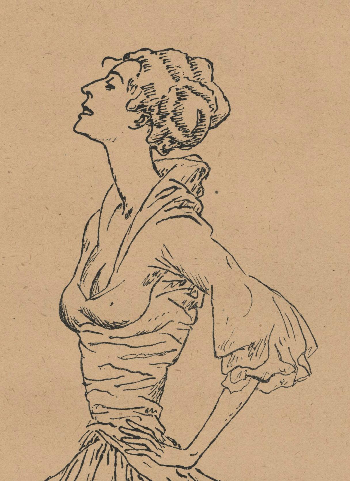 unbetitelt (Frau mit Händen auf den Hüften) (Expressionismus), Print, von Rudolf Bauer