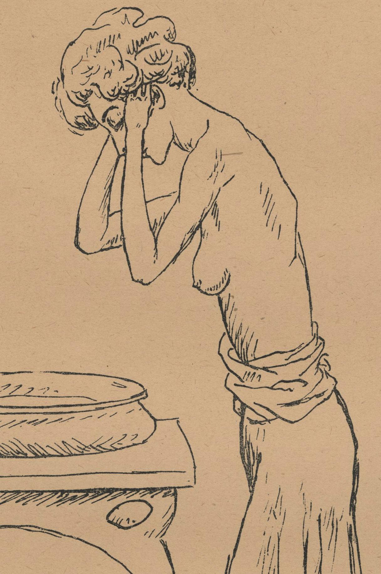 untitled (Young Woman Washing) - Jugendstil Print by Rudolf Bauer