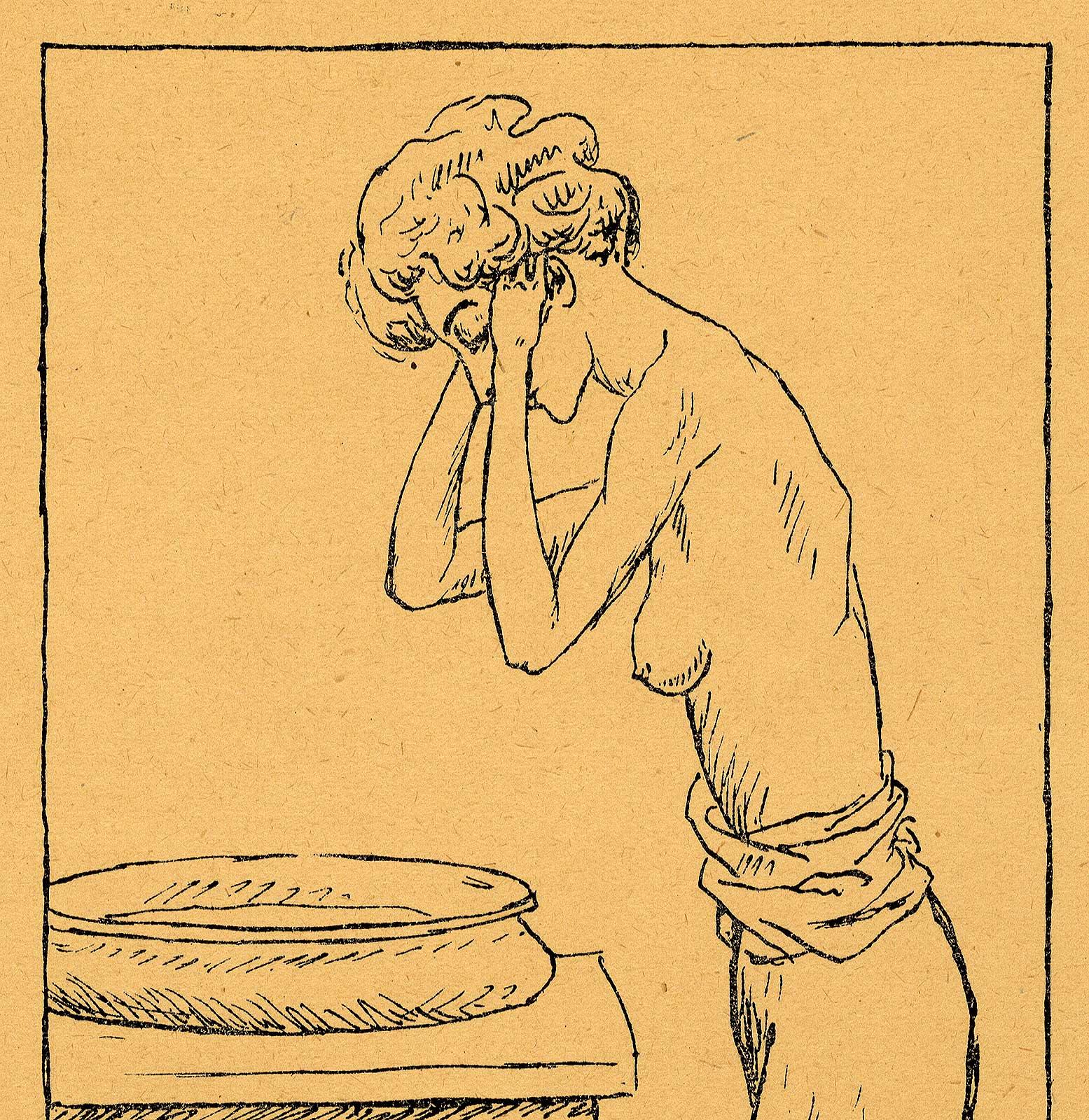 Woman at Basin (a young woman freshens up at a basin) - Print by Rudolf Bauer