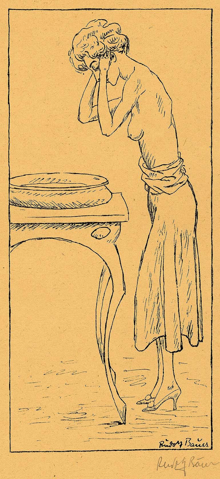 Woman at Basin (a young woman freshens up at a basin) - Modern Print by Rudolf Bauer