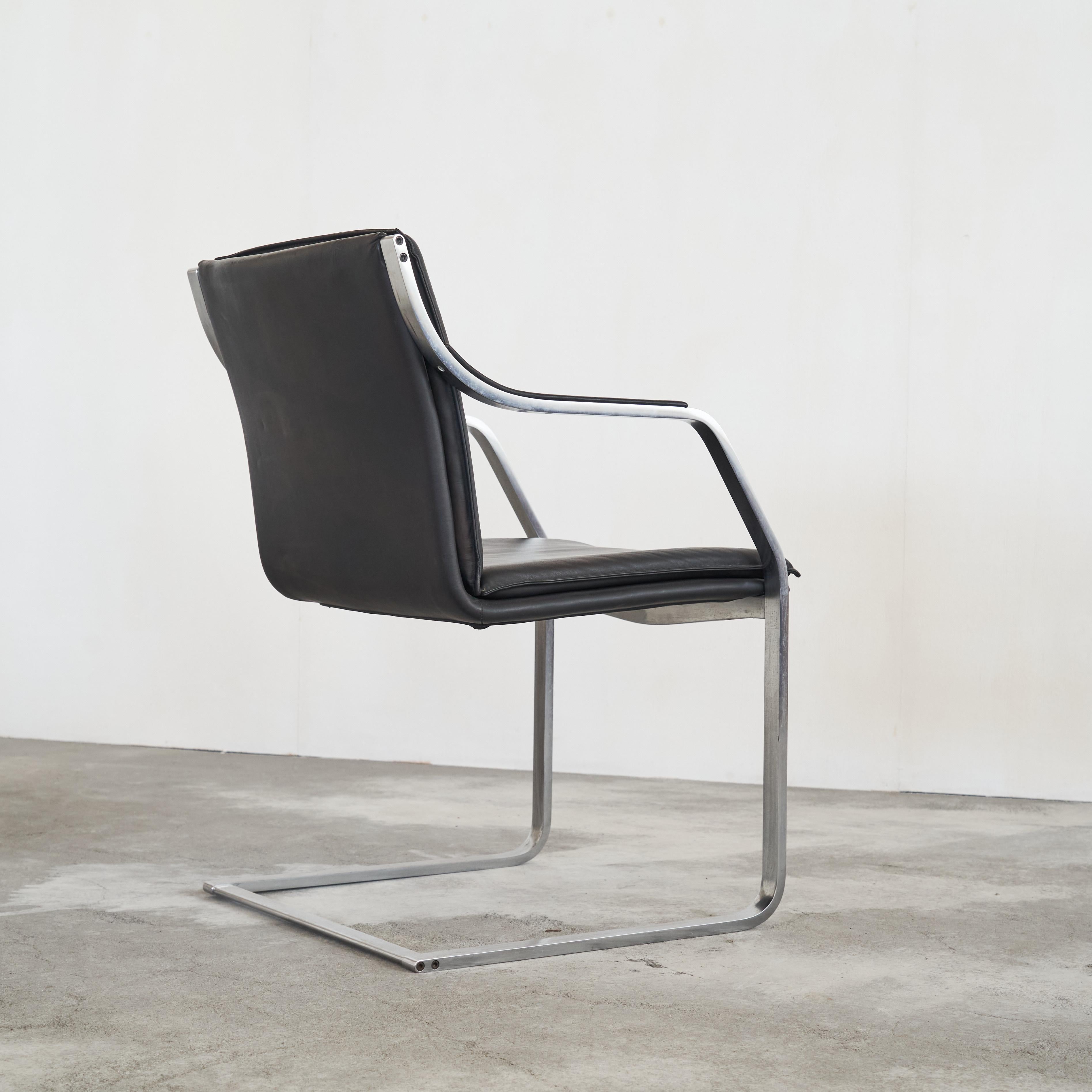 Rudolf Bernd Glatzel Armchair in Steel and Leather for Walter Knoll 1970s In Good Condition For Sale In Tilburg, NL