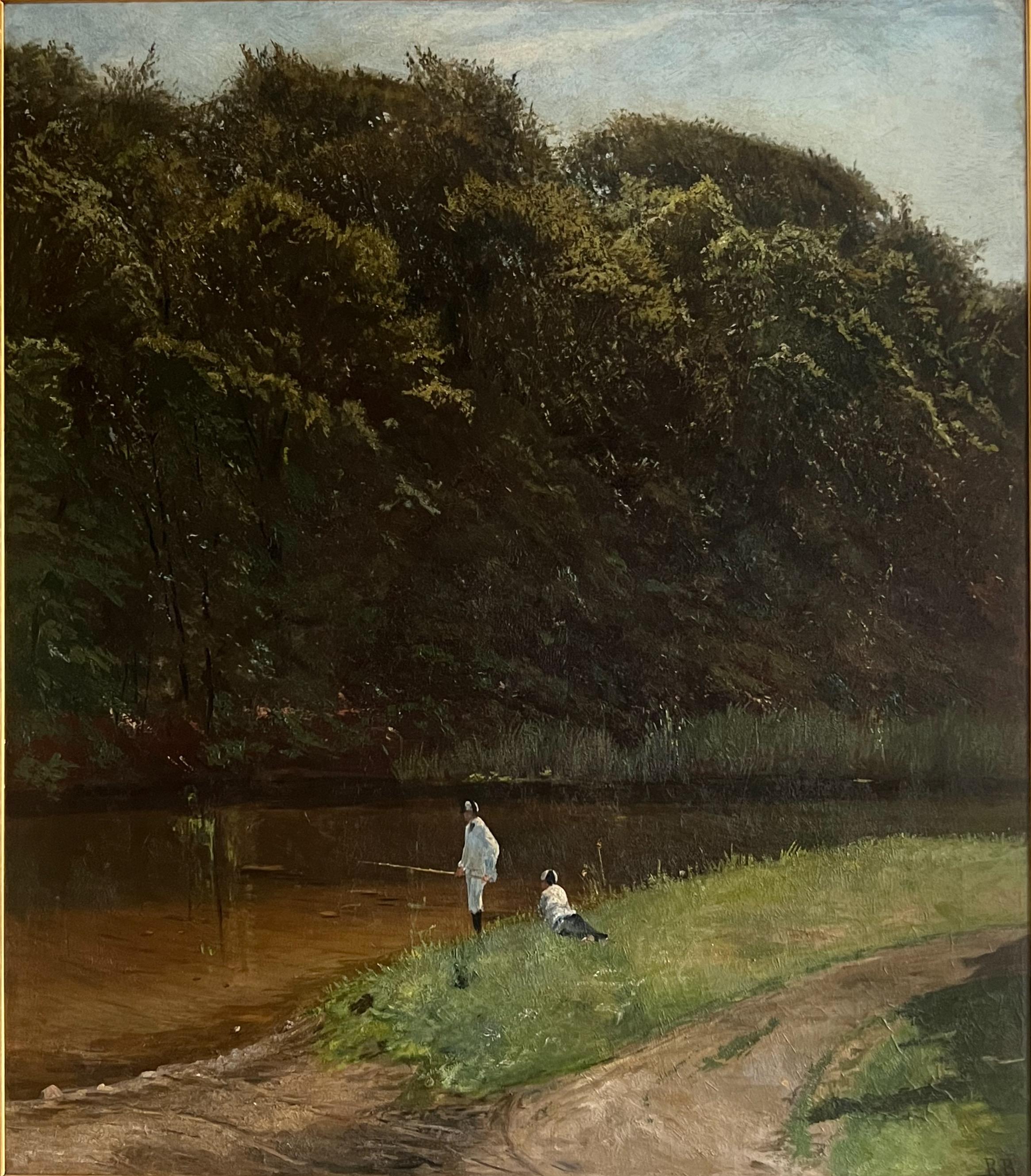 Escolares pescando en Herlufsholm - Painting de Rudolf Bertelsen