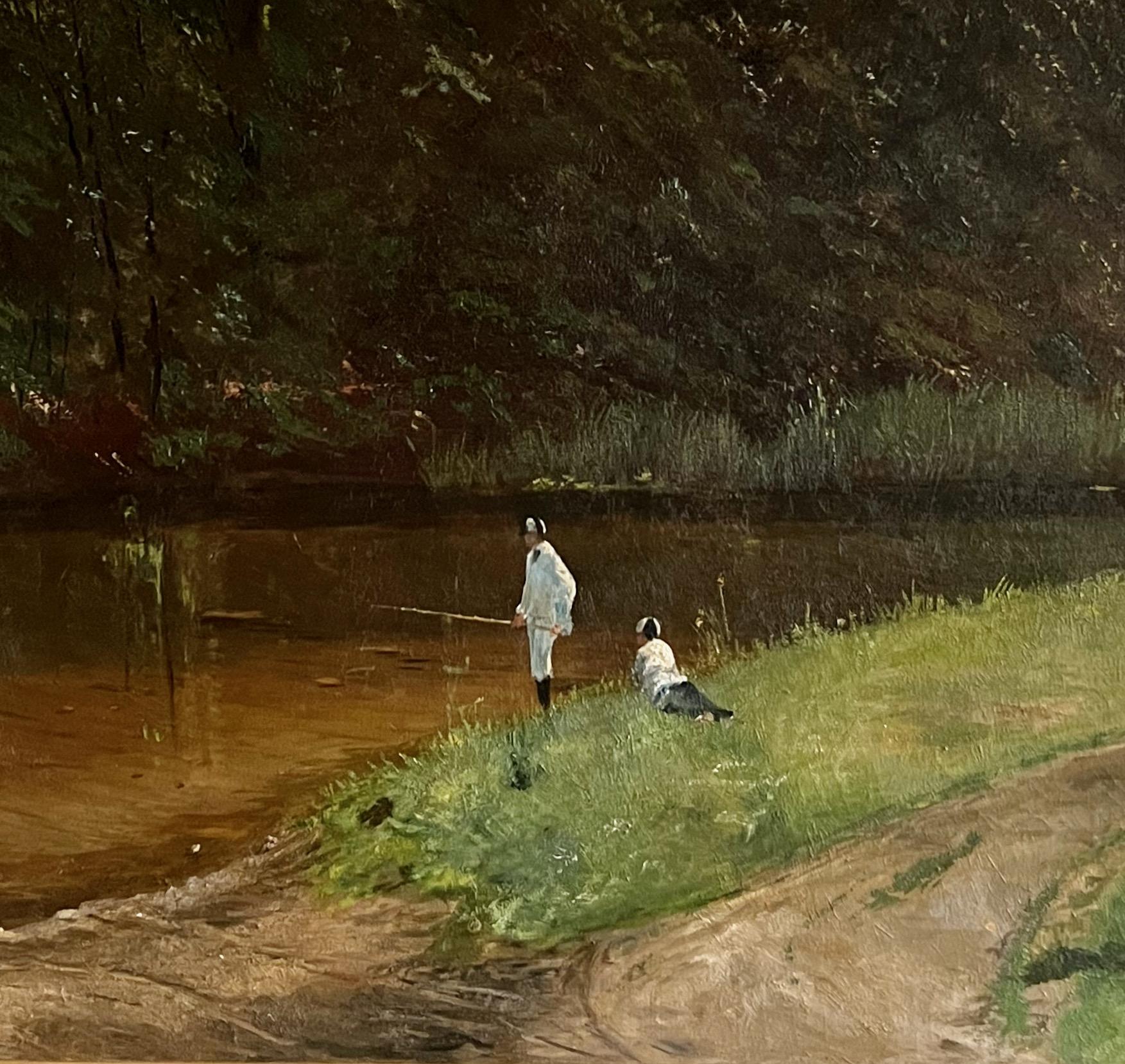 Escolares pescando en Herlufsholm - Painting Naturalista de Rudolf Bertelsen