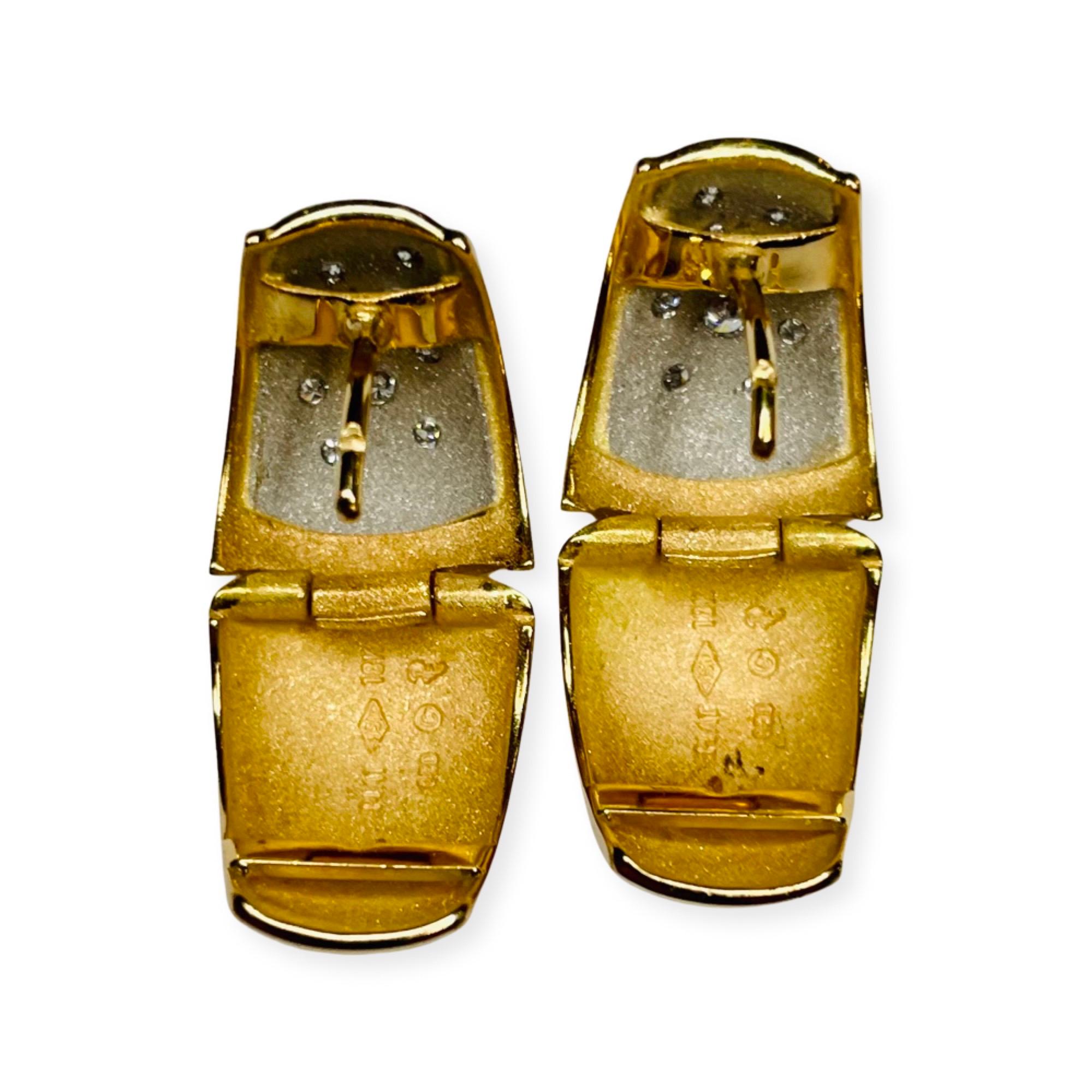 Contemporary Rudolf Erdel 18K Yellow Gold, Platinum and Diamond Reversible Huggie Earrings For Sale