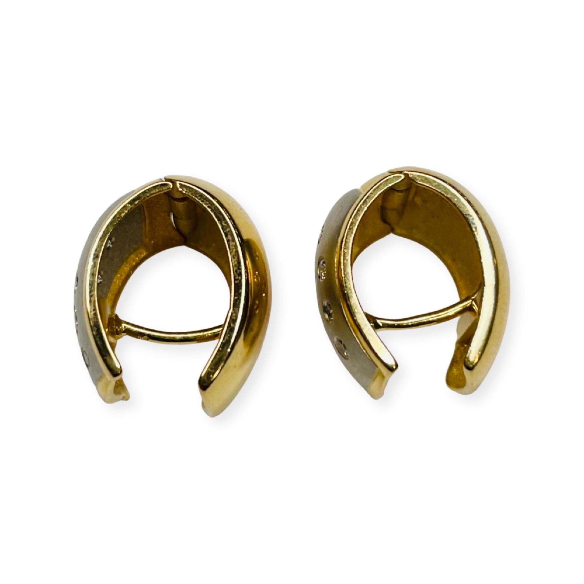 Rudolf Erdel 18K Yellow Gold, Platinum and Diamond Reversible Huggie Earrings In New Condition For Sale In Kirkwood, MO