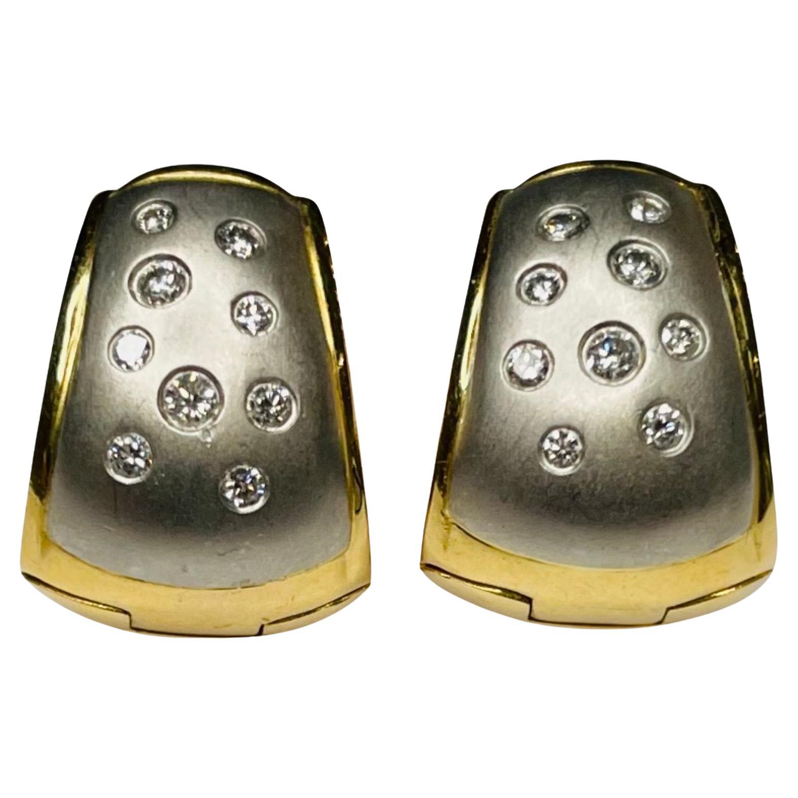 Rudolf Erdel 18K Yellow Gold, Platinum and Diamond Reversible Huggie Earrings For Sale