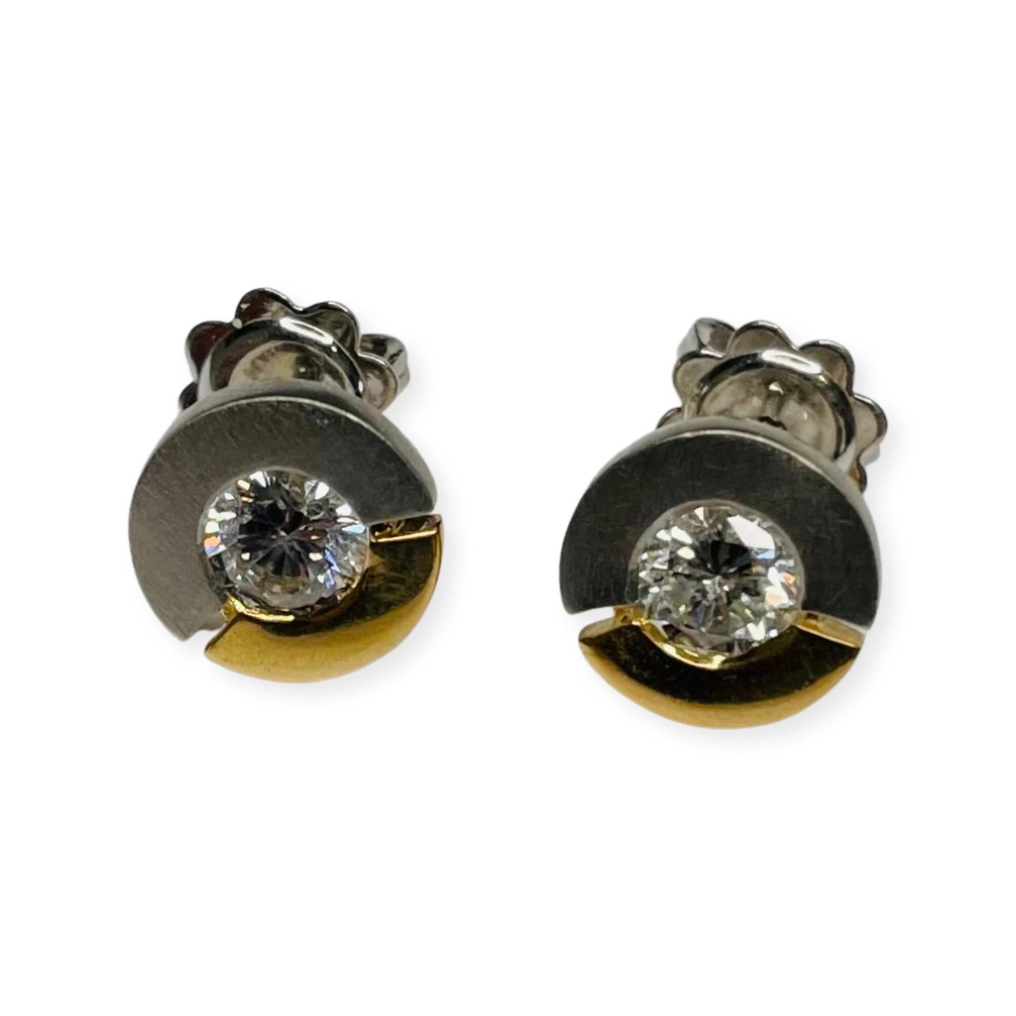 Contemporary Rudolf Erdel Platinum and 18K Yellow Gold Diamond Earrings For Sale