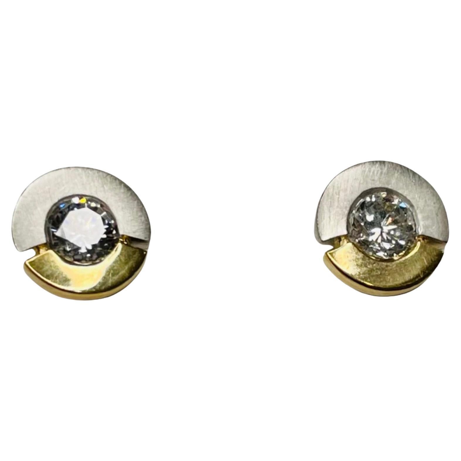 Rudolf Erdel Platinum and 18K Yellow Gold Diamond Earrings For Sale