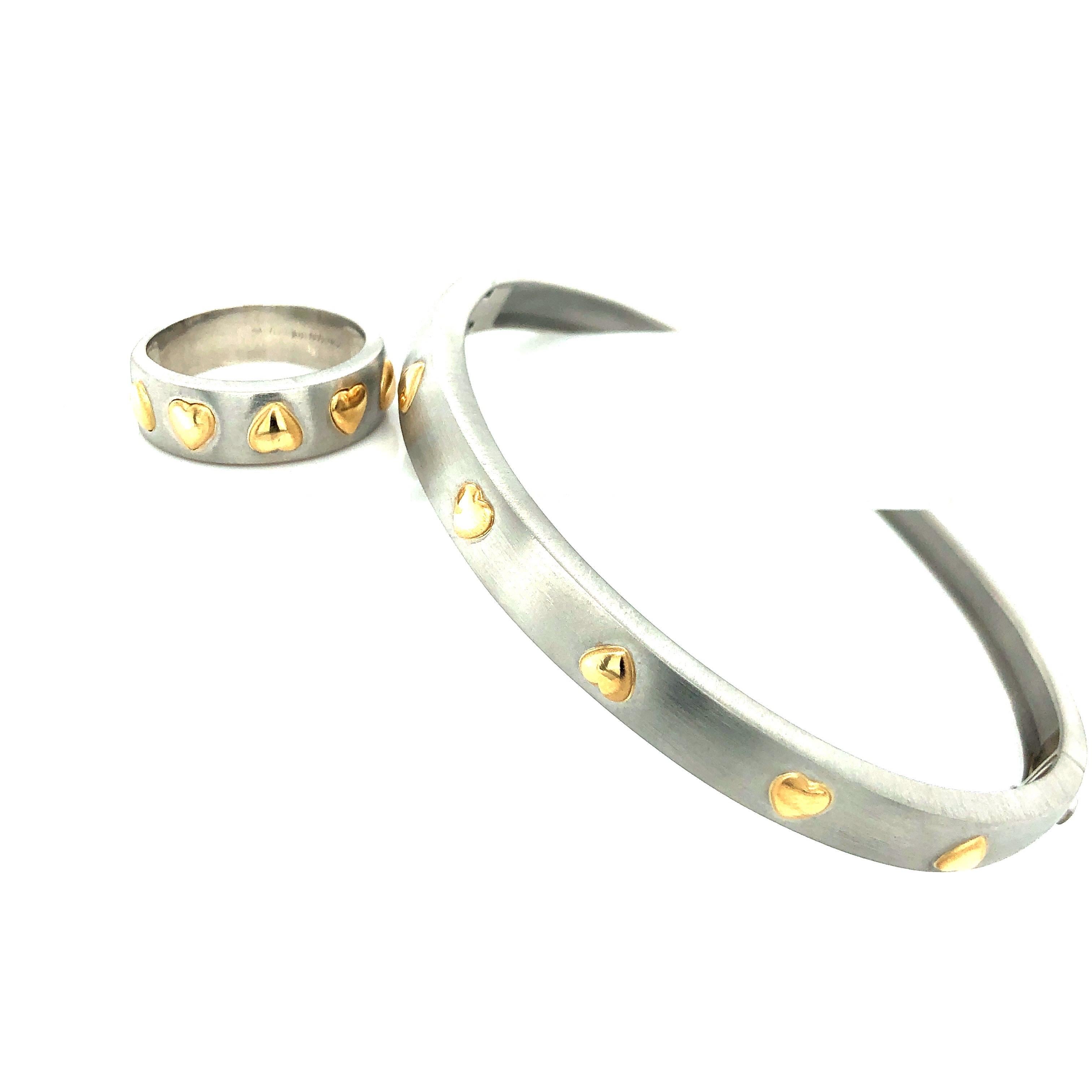 Modern Rudolf Erdel Platinum Yellow Gold Ring and Bangle Bracelet