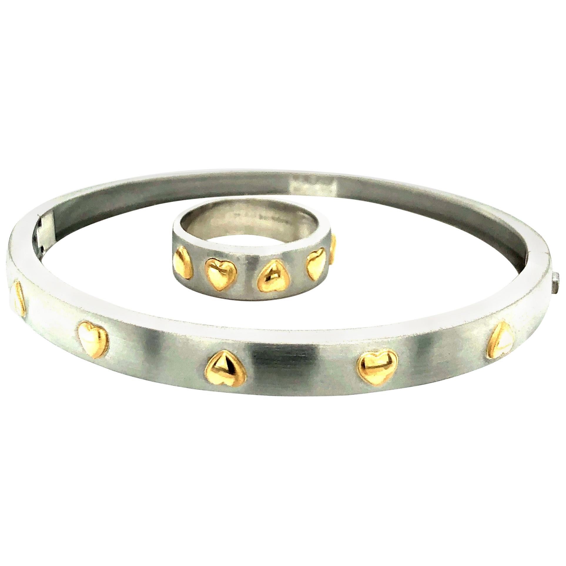 Rudolf Erdel Platinum Yellow Gold Ring and Bangle Bracelet