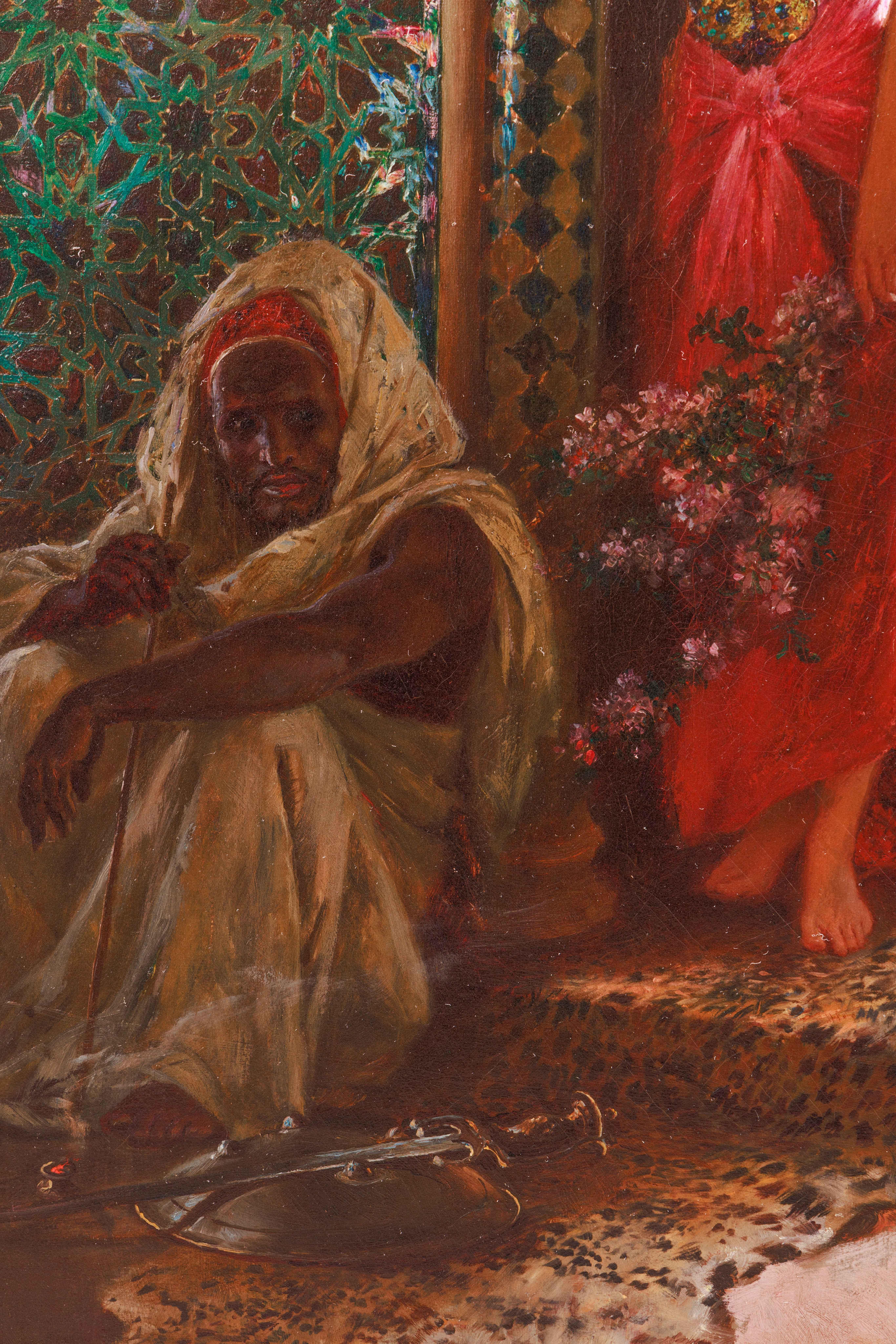 Peinture de chef-d'œuvre orientaliste italienne du 19ème siècle « Quatre femmes dans la cour »  en vente 7