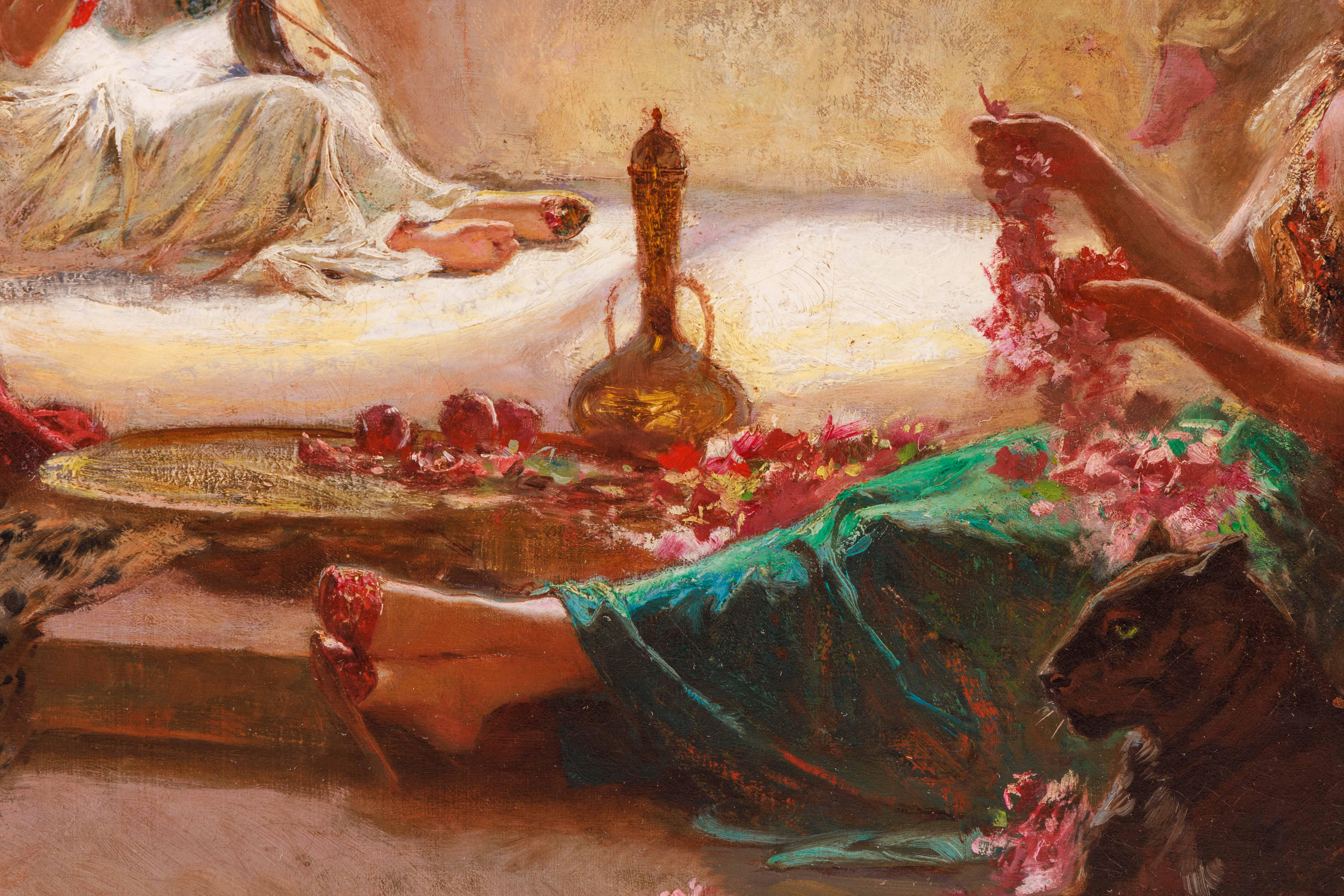 Peinture de chef-d'œuvre orientaliste italienne du 19ème siècle « Quatre femmes dans la cour »  en vente 8