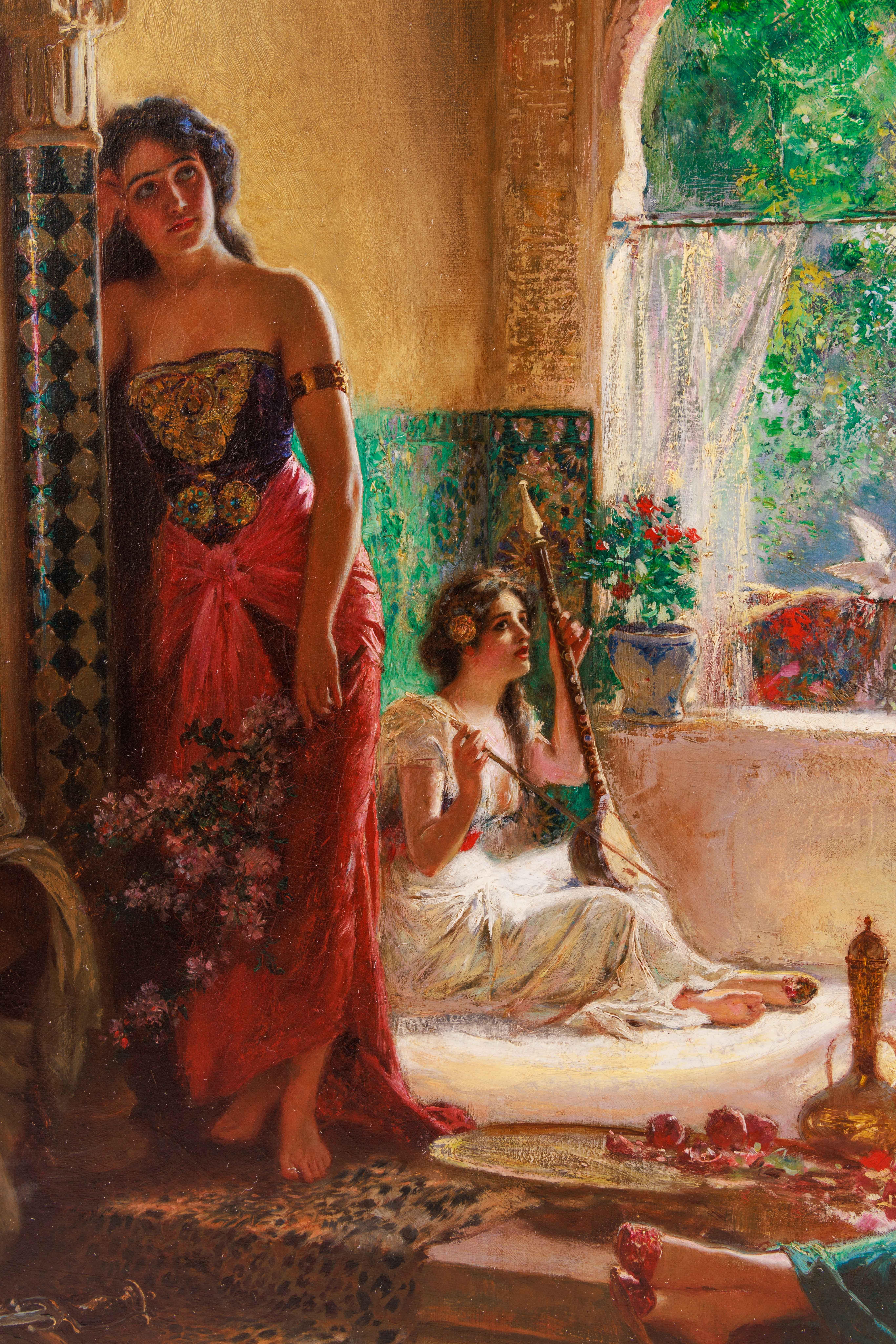Peinture de chef-d'œuvre orientaliste italienne du 19ème siècle « Quatre femmes dans la cour »  en vente 12