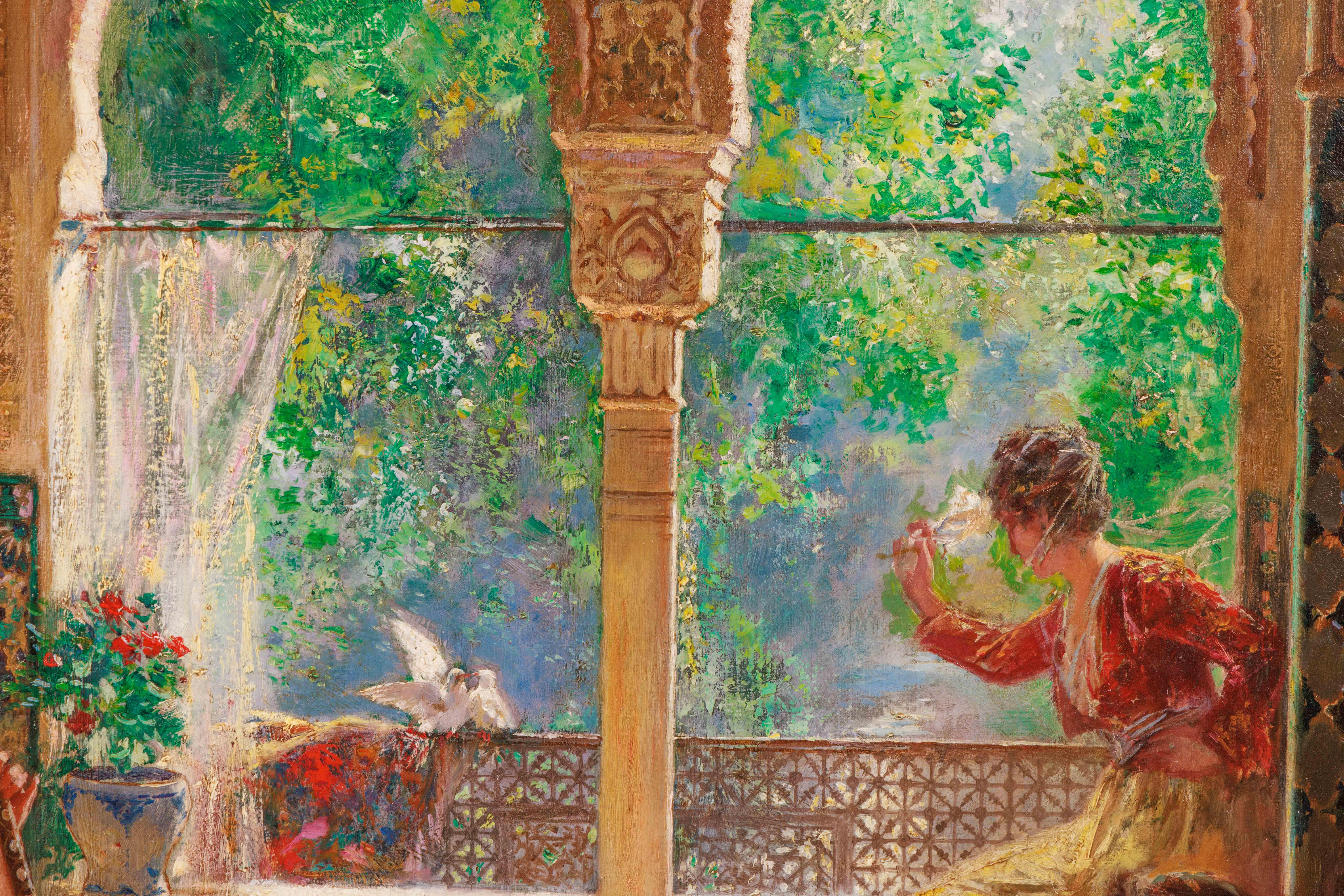 Peinture de chef-d'œuvre orientaliste italienne du 19ème siècle « Quatre femmes dans la cour »  en vente 5