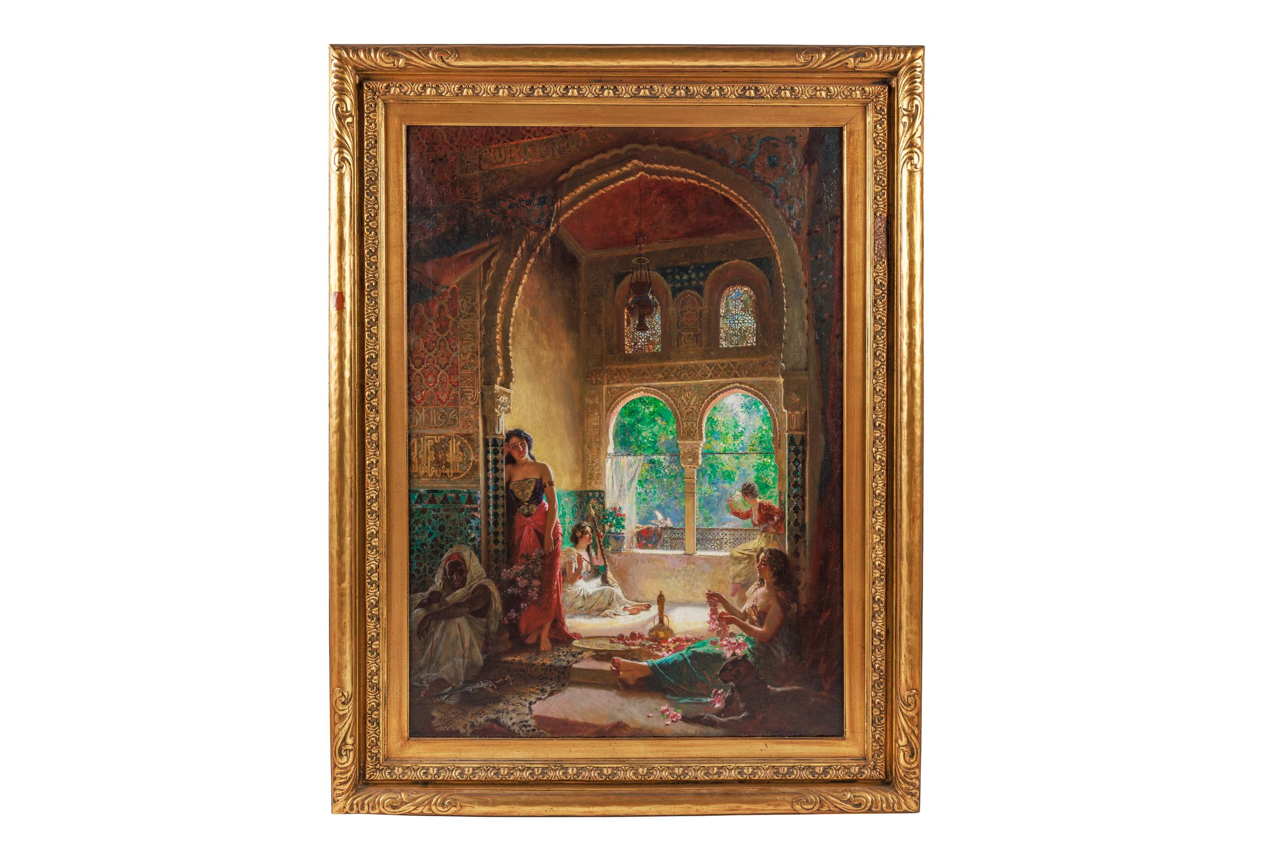 Peinture de chef-d'œuvre orientaliste italienne du 19ème siècle « Quatre femmes dans la cour »  - Painting de Rudolf Ernst