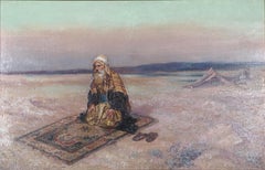Bedouin at Prayer, Orientalist Oil Painting on Panel by Rudolf Ernst