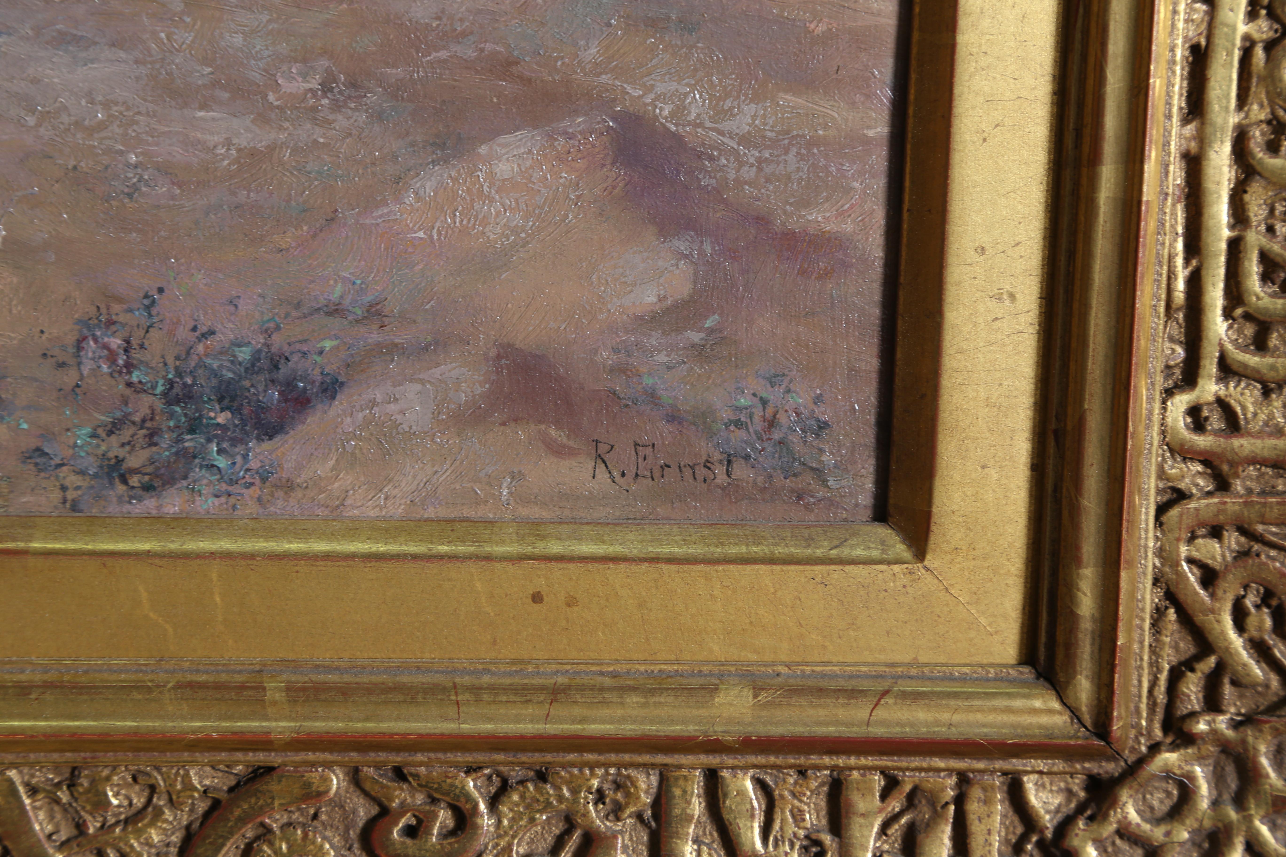 Beduino in preghiera, pittura a olio orientalista su pannello di Rudolf Ernst in vendita 2