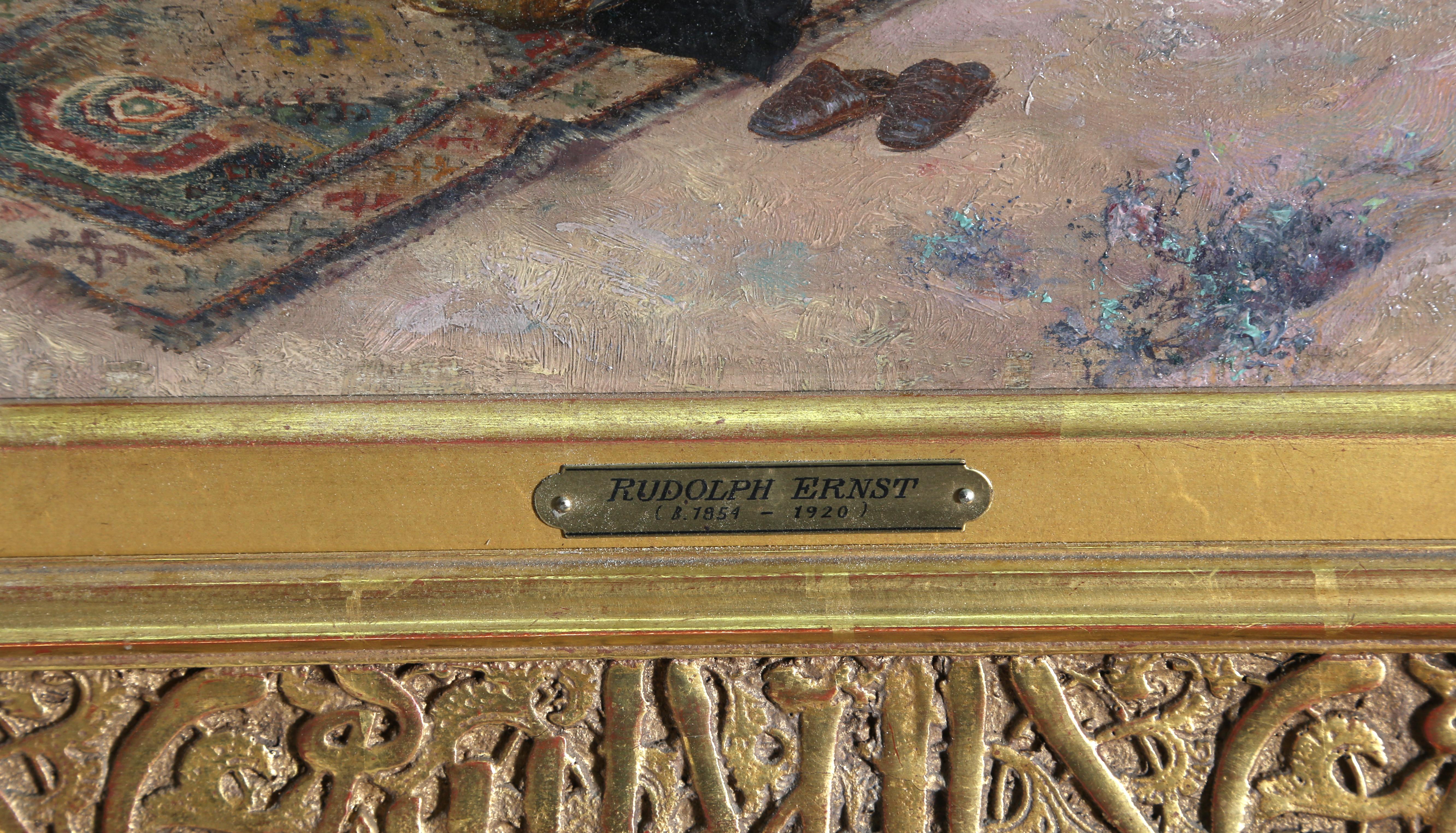 Beduino in preghiera, pittura a olio orientalista su pannello di Rudolf Ernst in vendita 3