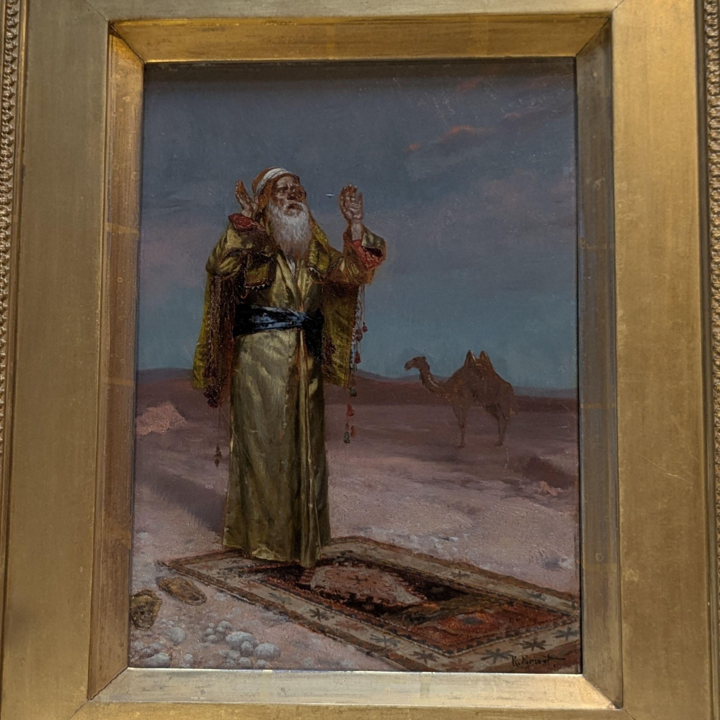 Preghiera nel deserto di Rudolf Ernst, Olio su pannello del XIX secolo in vendita 2