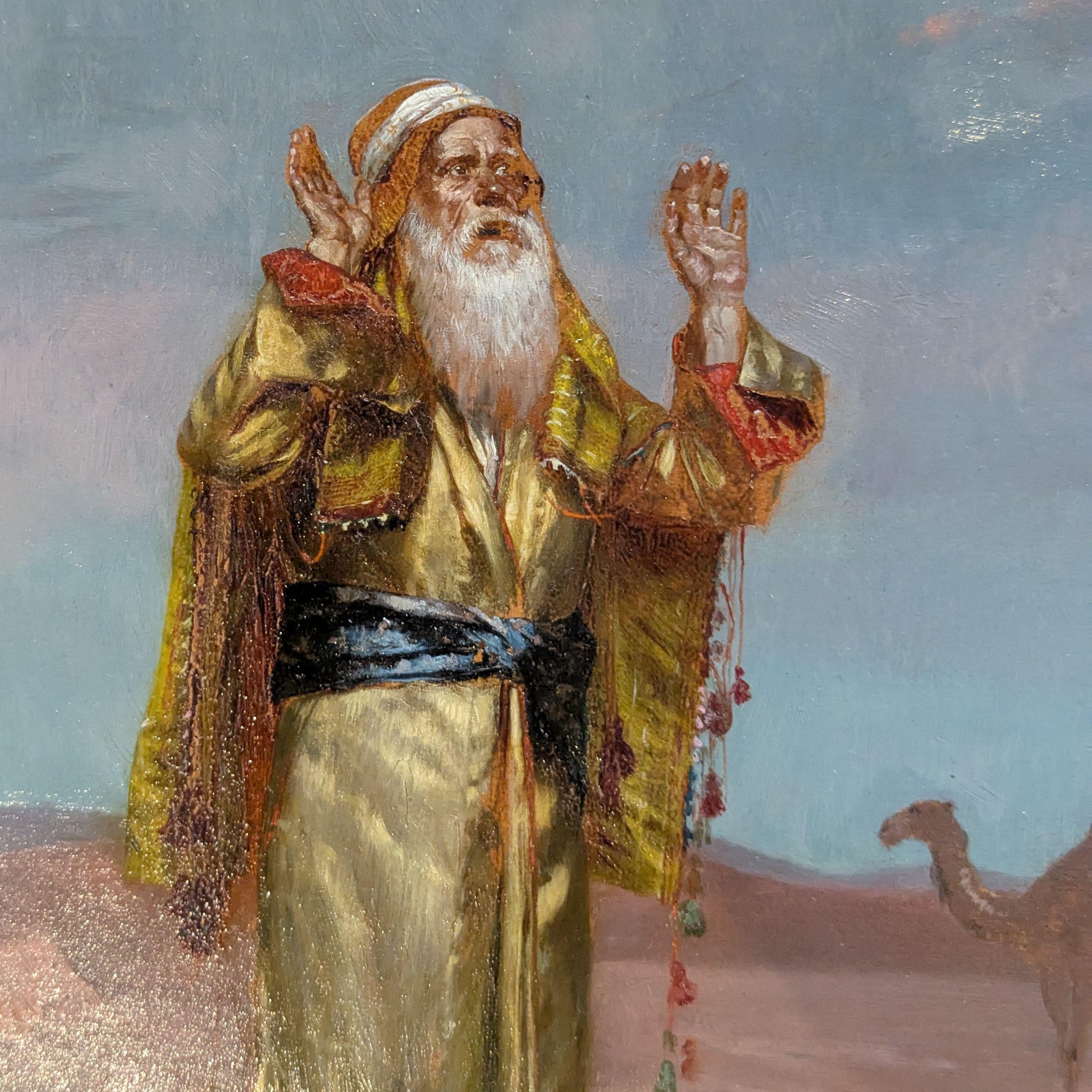 Preghiera nel deserto di Rudolf Ernst, Olio su pannello del XIX secolo in vendita 3