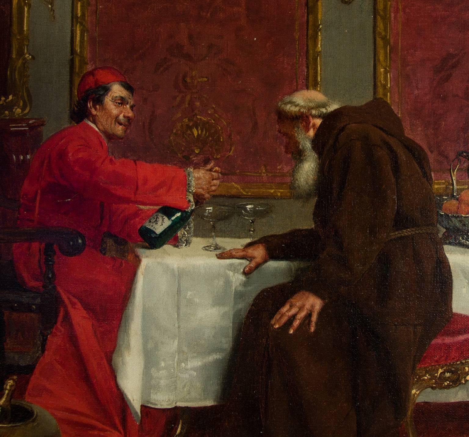 A truly exquisite signed late 19th/early 20th century interior oil painting on canvas by the renowned French-Austrian artist Rudolf Ernst (1854-1932). The painting depicting two figures - a bishop and a monk- in an elegantly decorated interior. The