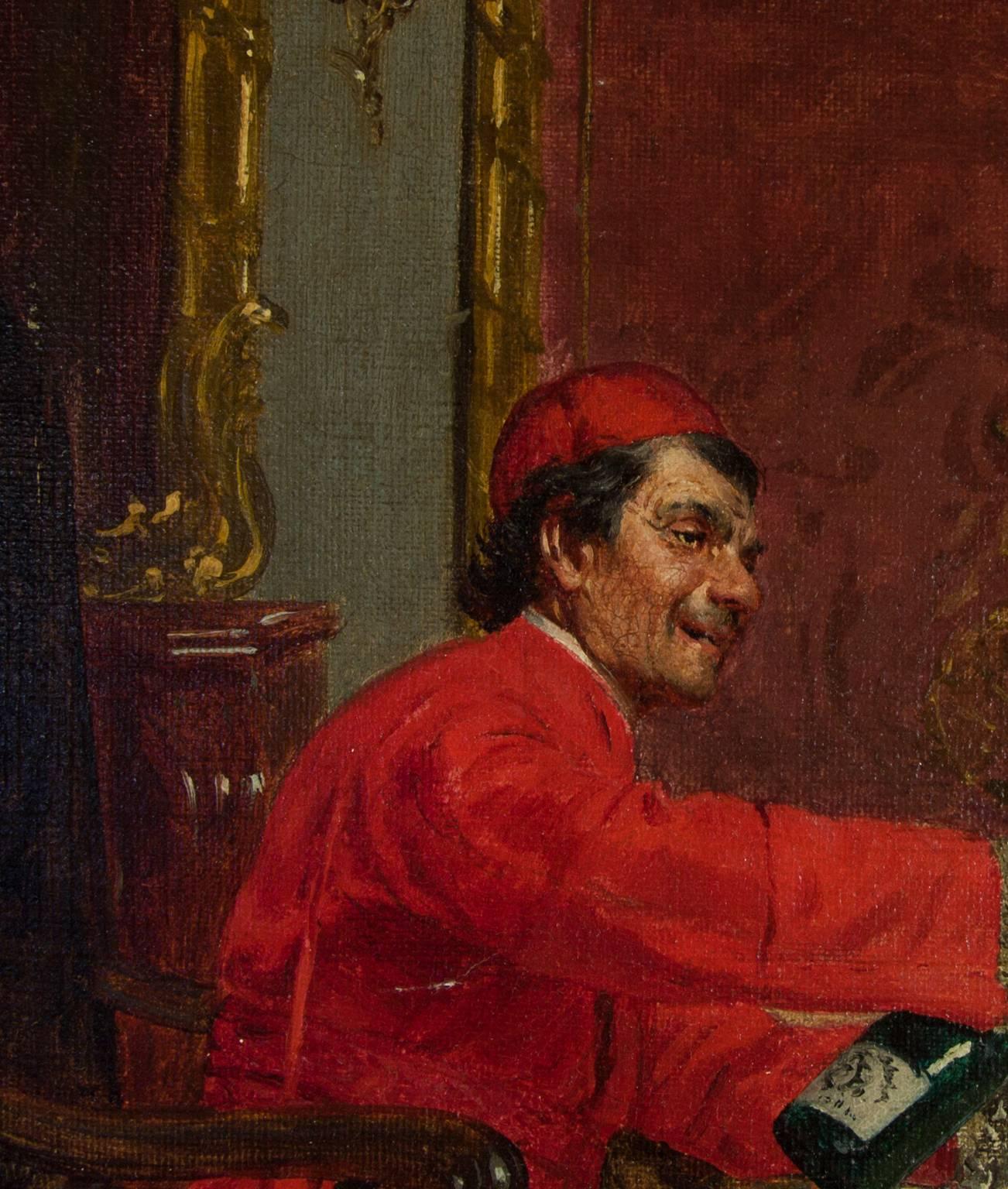 Rudolf Ernst (1854-1932) Signed French-Austrian Oil, Bishop and Monk in Interior 1
