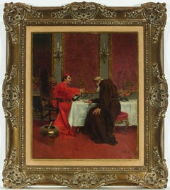 Rudolf Ernst (1854-1932) Signed French-Austrian Oil, Bishop and Monk in Interior