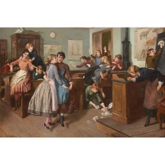 Austrian genre painting of children in a classroom by Rudolf Geyling