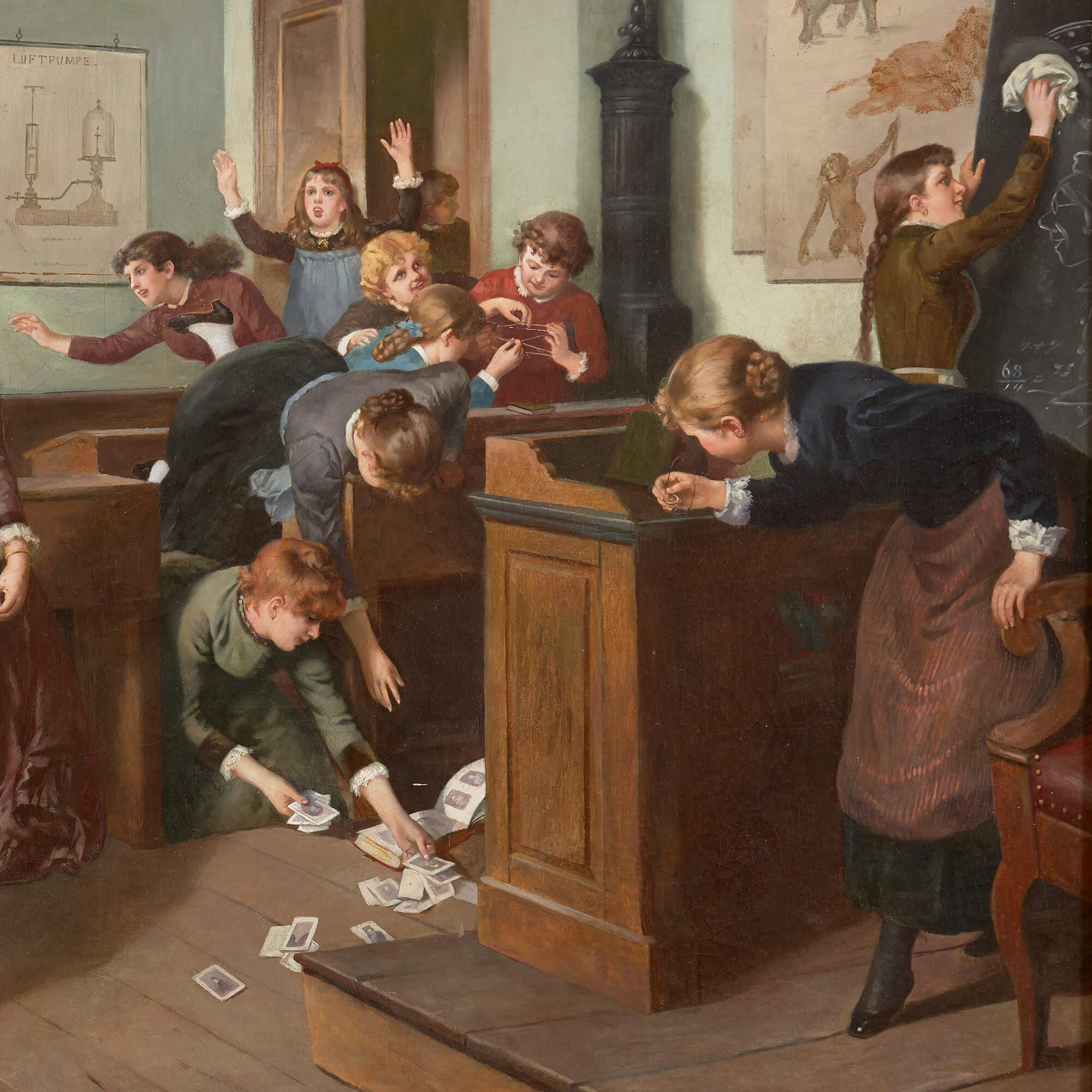 Austrian genre painting of children in a classroom by Rudolf Geyling For Sale 1