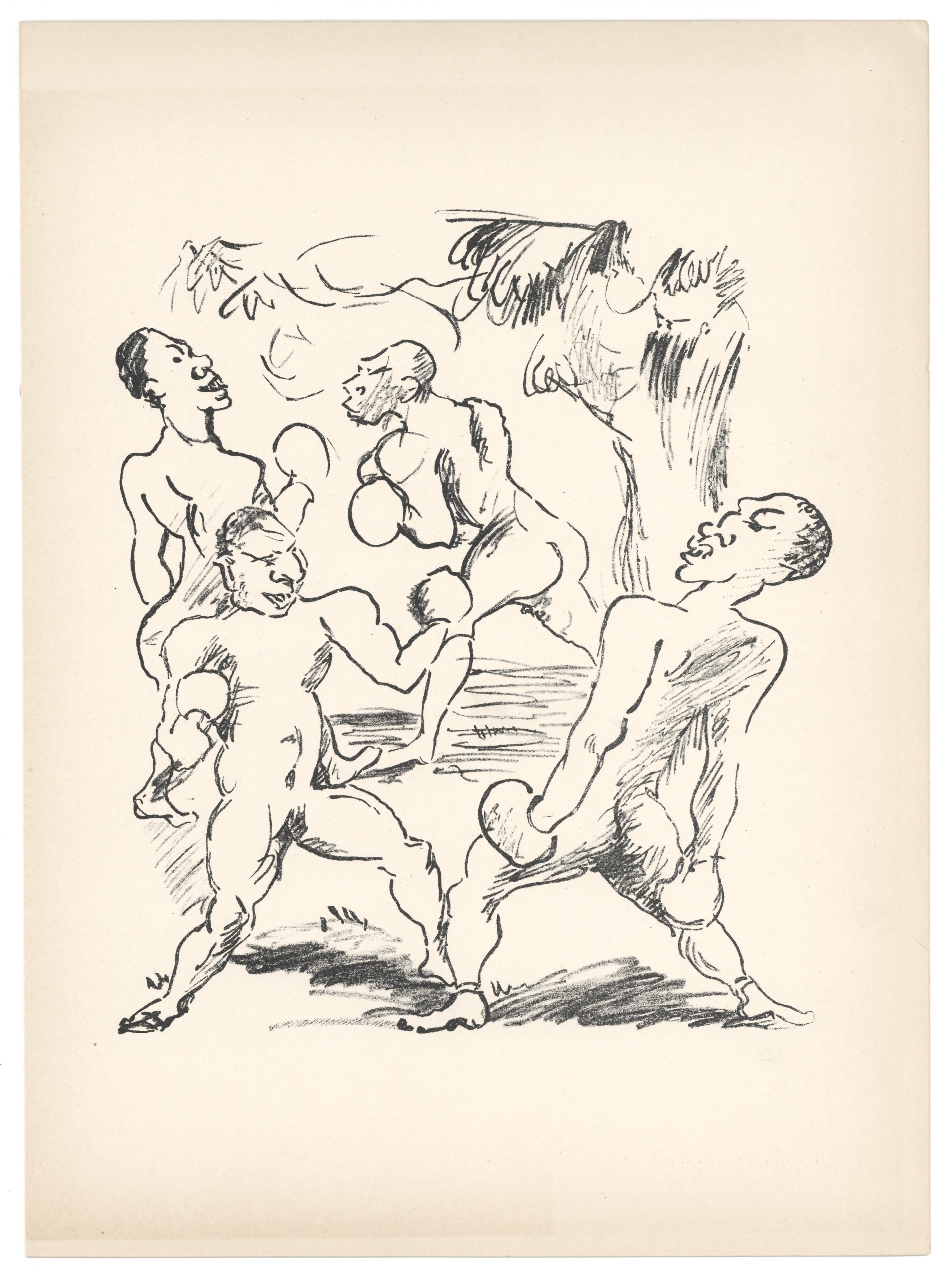 "Boxer" litografia originale - Print di Rudolf Grossmann