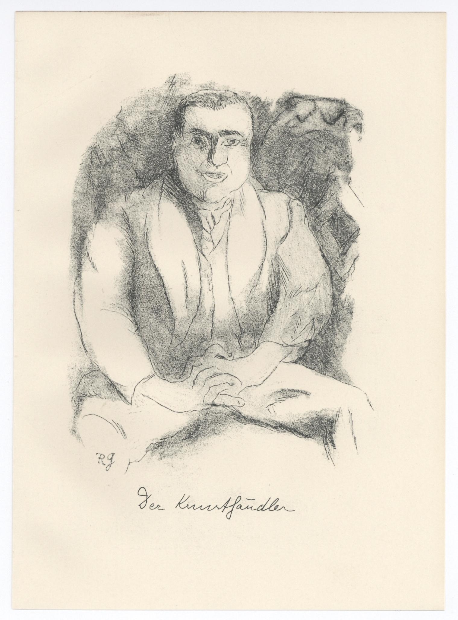 Lithographie originale « Der Kunsthandler » - Print de Rudolf Grossmann