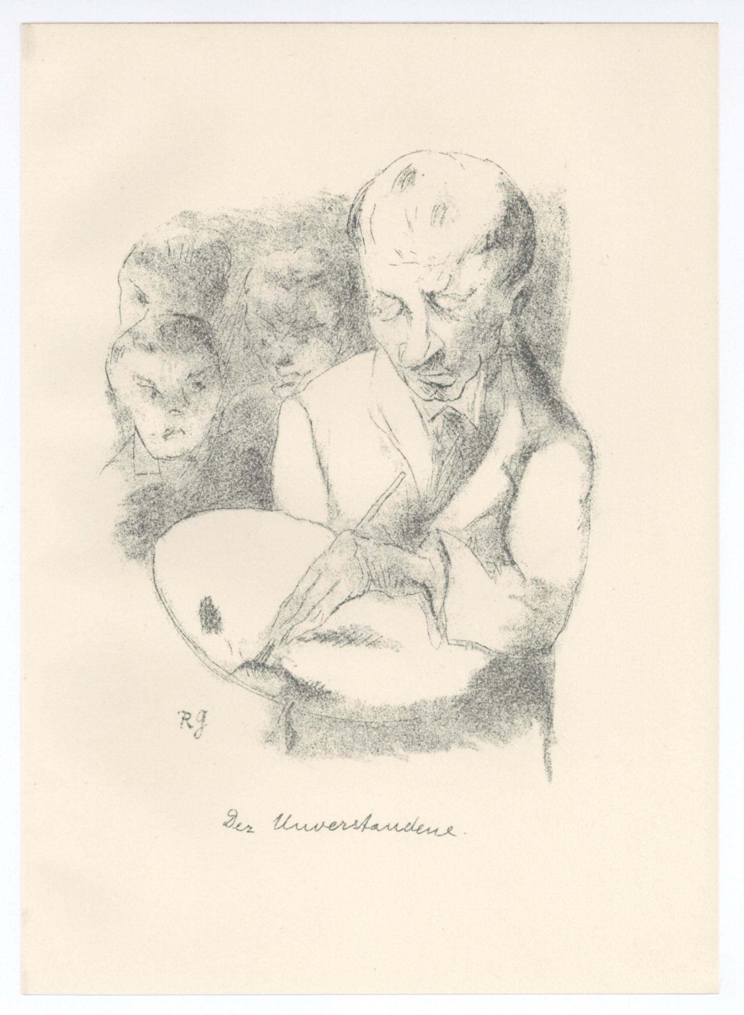 „Der Unverstandene“ Originallithographie – Print von Rudolf Grossmann