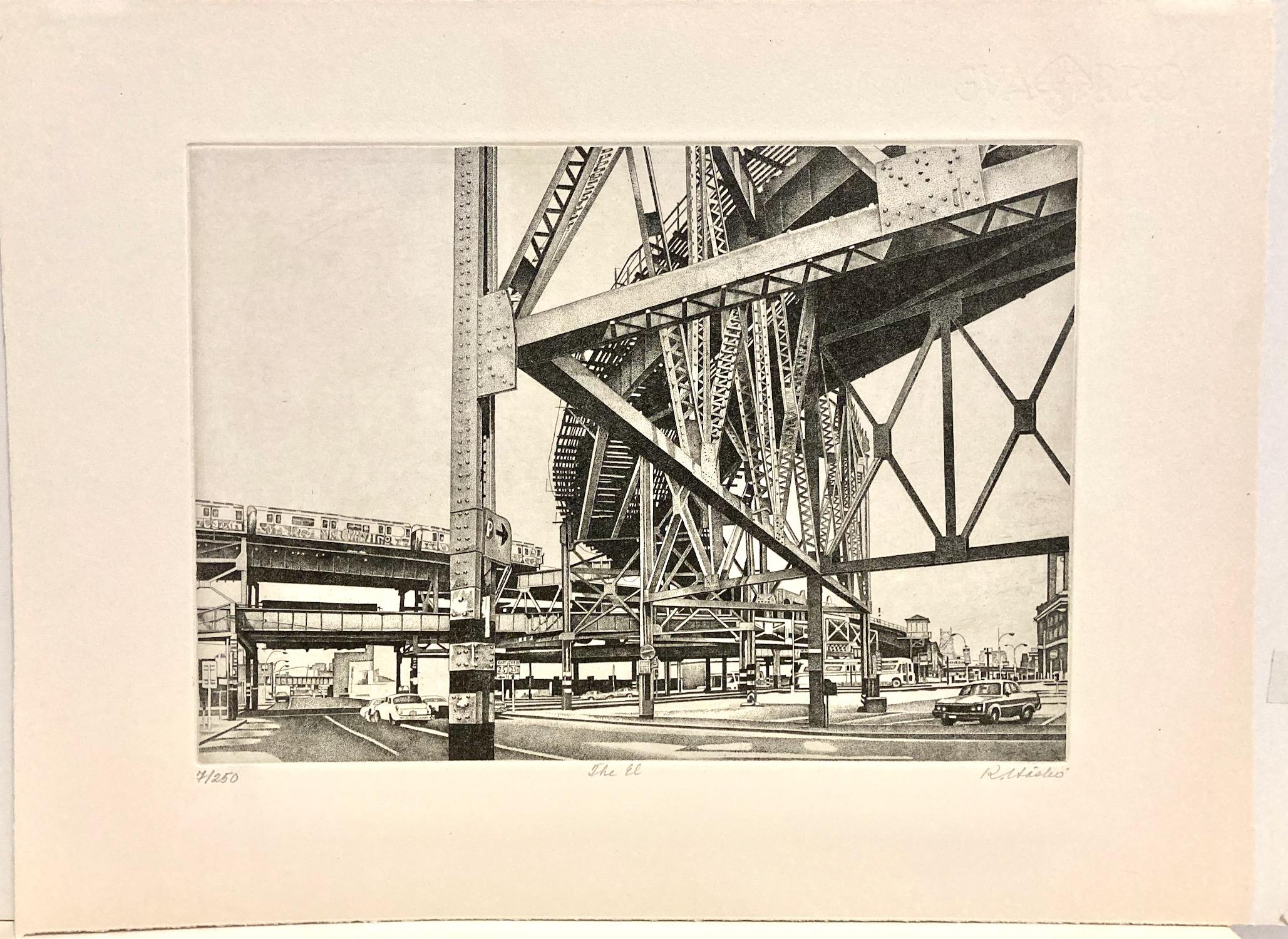 Rudolf Häsler, The El, 1981, gravure au pointillé - Print de Rudolf Hasler