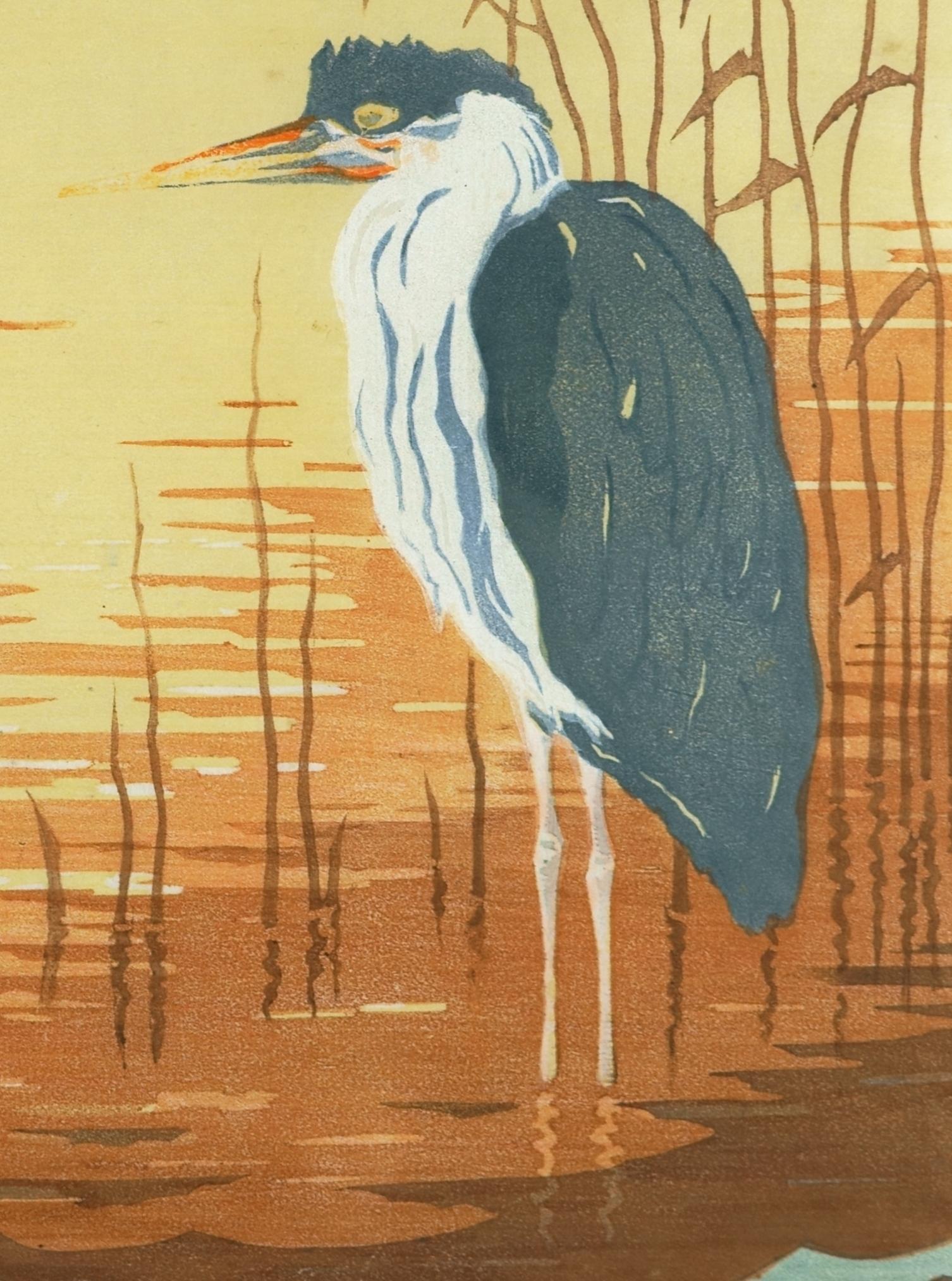 Three Herons - At the flaming lake - - Print by Rudolf Hayder