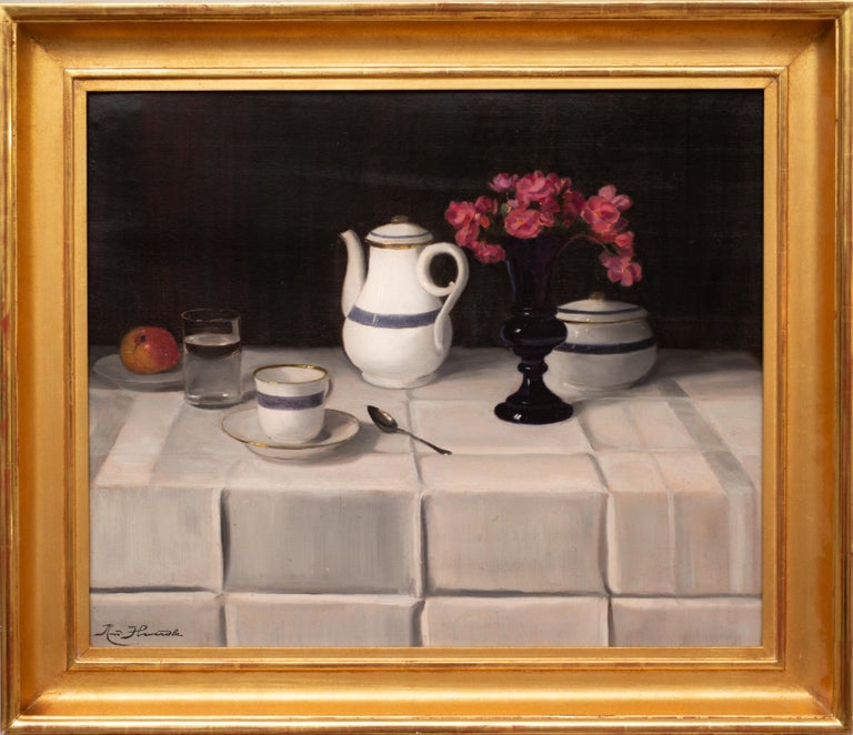 Still Life Painting by Hungarian Artist Rudolf Heverdle, Oil on Board, Signed  1