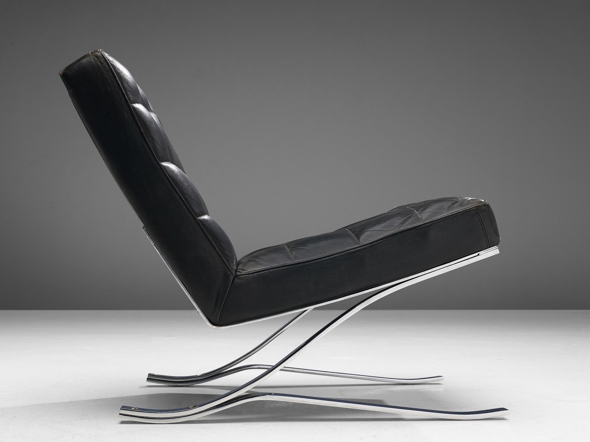 Rudolf Horn for Rölf Cantilever Lounge Chair in Black Leather and Steel For Sale 1