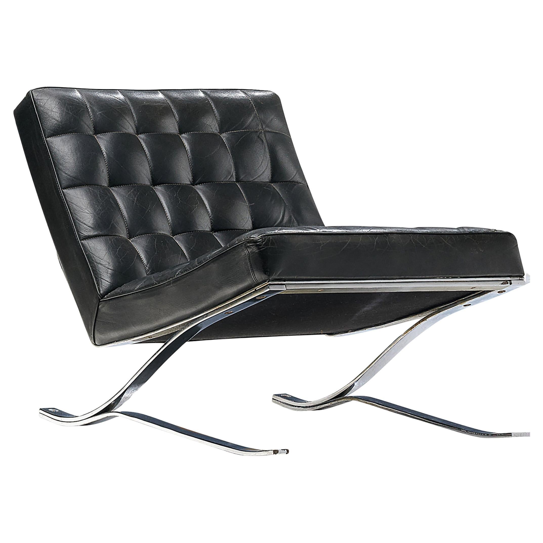 Rudolf Horn for Rölf Cantilever Lounge Chair in Black Leather and Steel