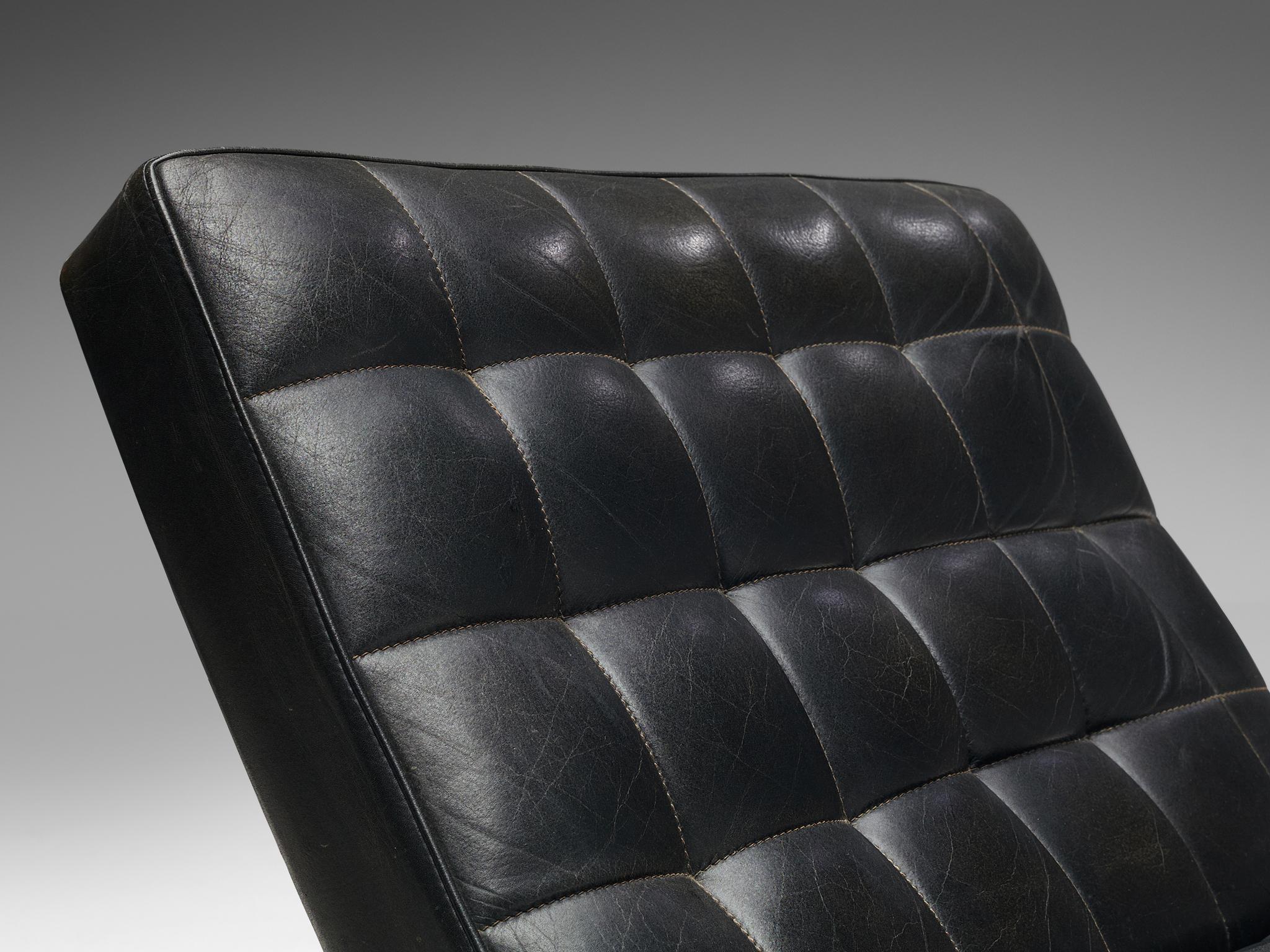 Rudolf Horn for Rölf Cantilever Lounge Chairs in Black Leather and Steel (Chaises longues en porte-à-faux en cuir noir et acier) Bon état - En vente à Waalwijk, NL
