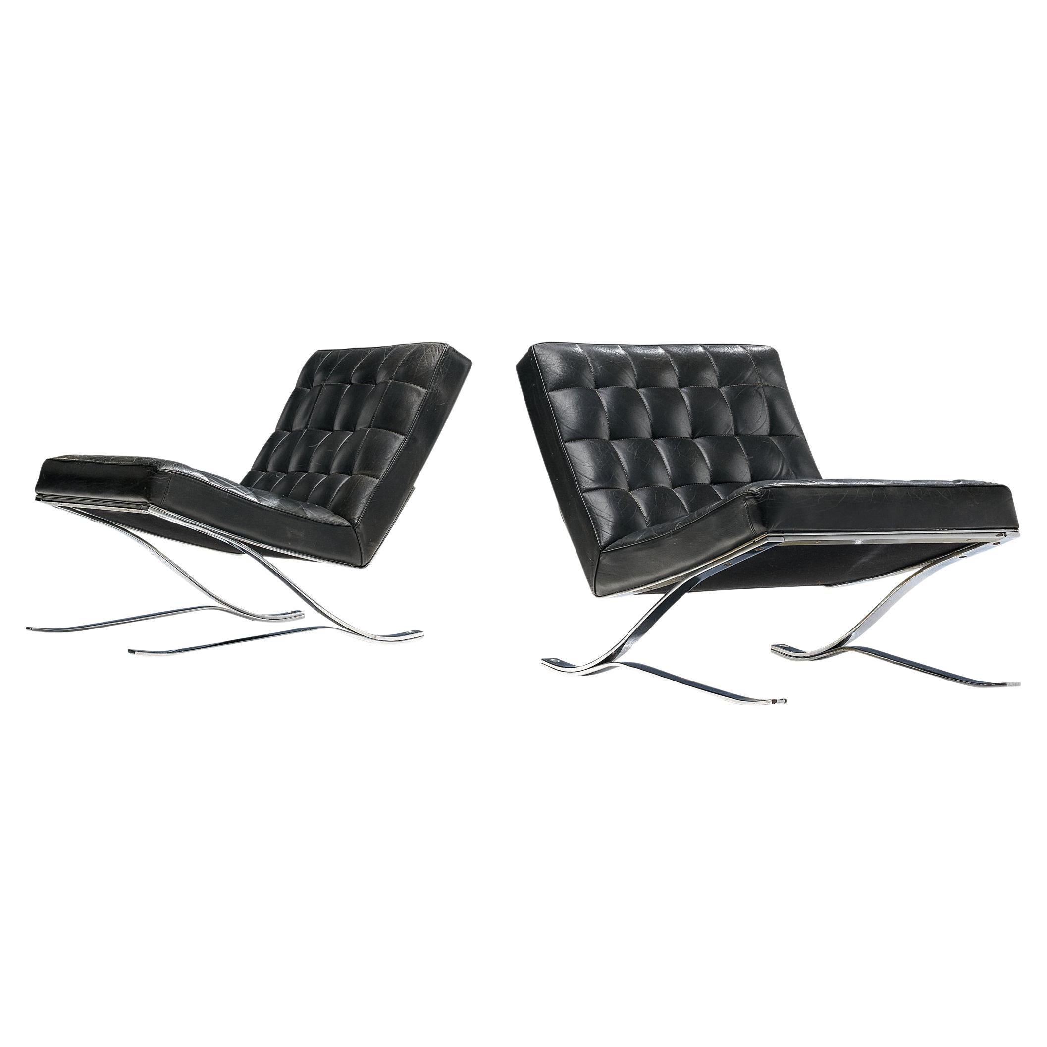 Rudolf Horn for Rölf Cantilever Lounge Chairs in Black Leather and Steel (Chaises longues en porte-à-faux en cuir noir et acier)