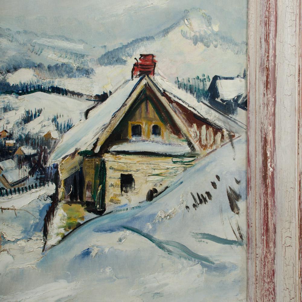 Rudolf Jacobi (Deutsch, 1889 - 1972) Ein verschneites Dorf, Öl auf Leinwand. (Europäisch) im Angebot