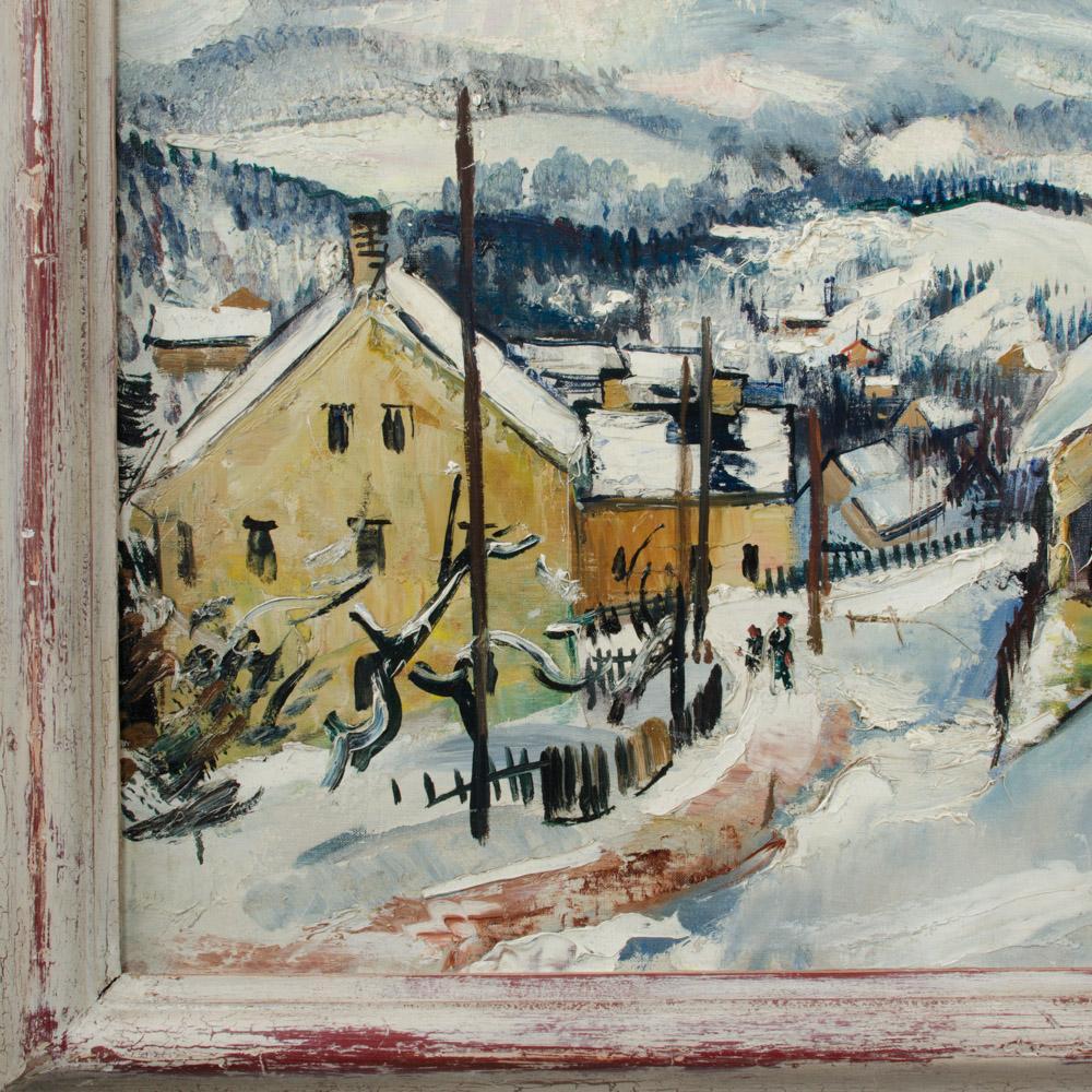 Rudolf Jacobi (Deutsch, 1889 - 1972) Ein verschneites Dorf, Öl auf Leinwand. im Zustand „Gut“ im Angebot in Philadelphia, PA